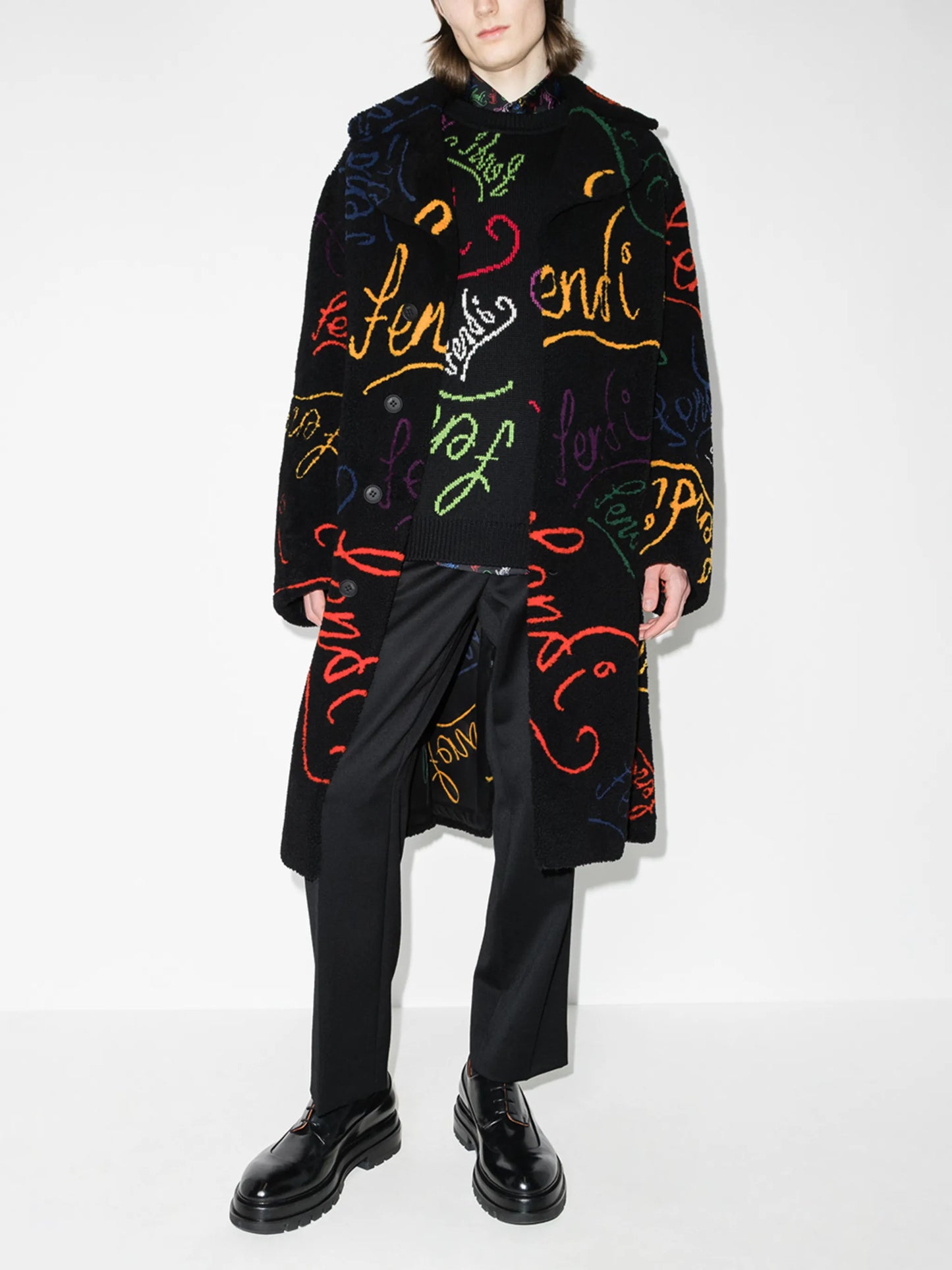x Noel Fielding logo-lettering coat