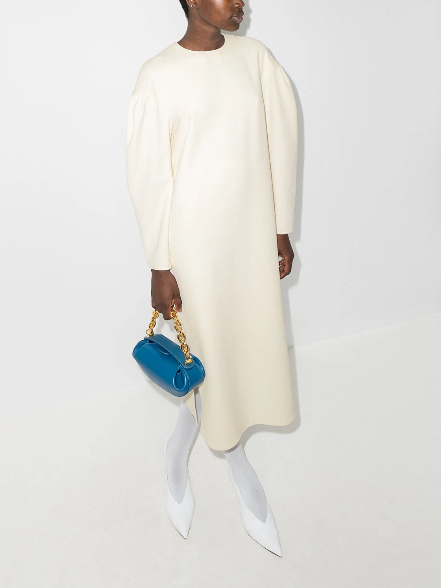 dropped shoulder puffer sleeves dress