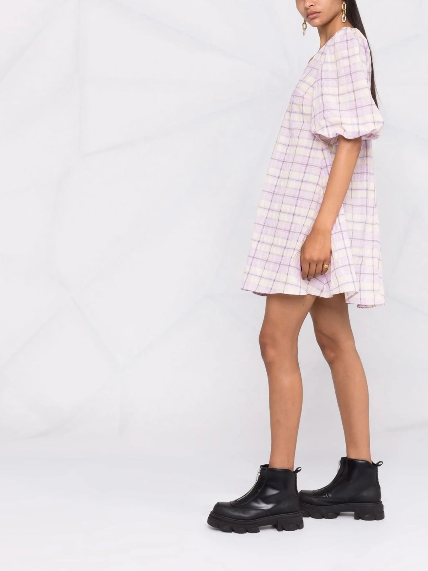 seersucker check mini dress