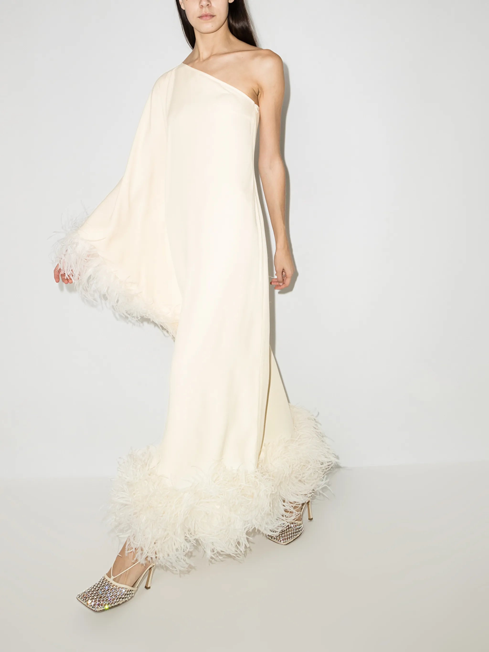Ubud feather-trim gown