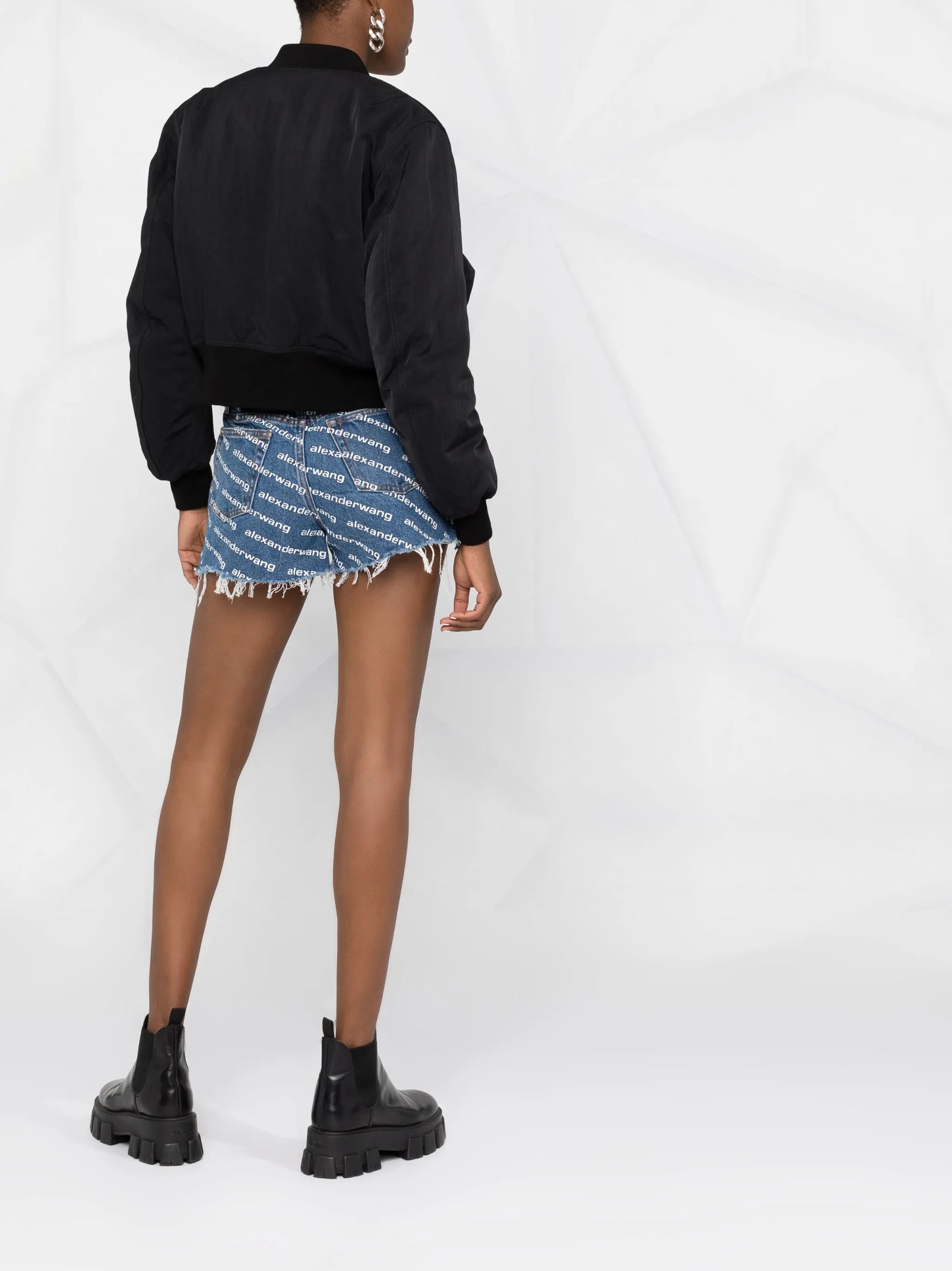 logo-print denim shorts