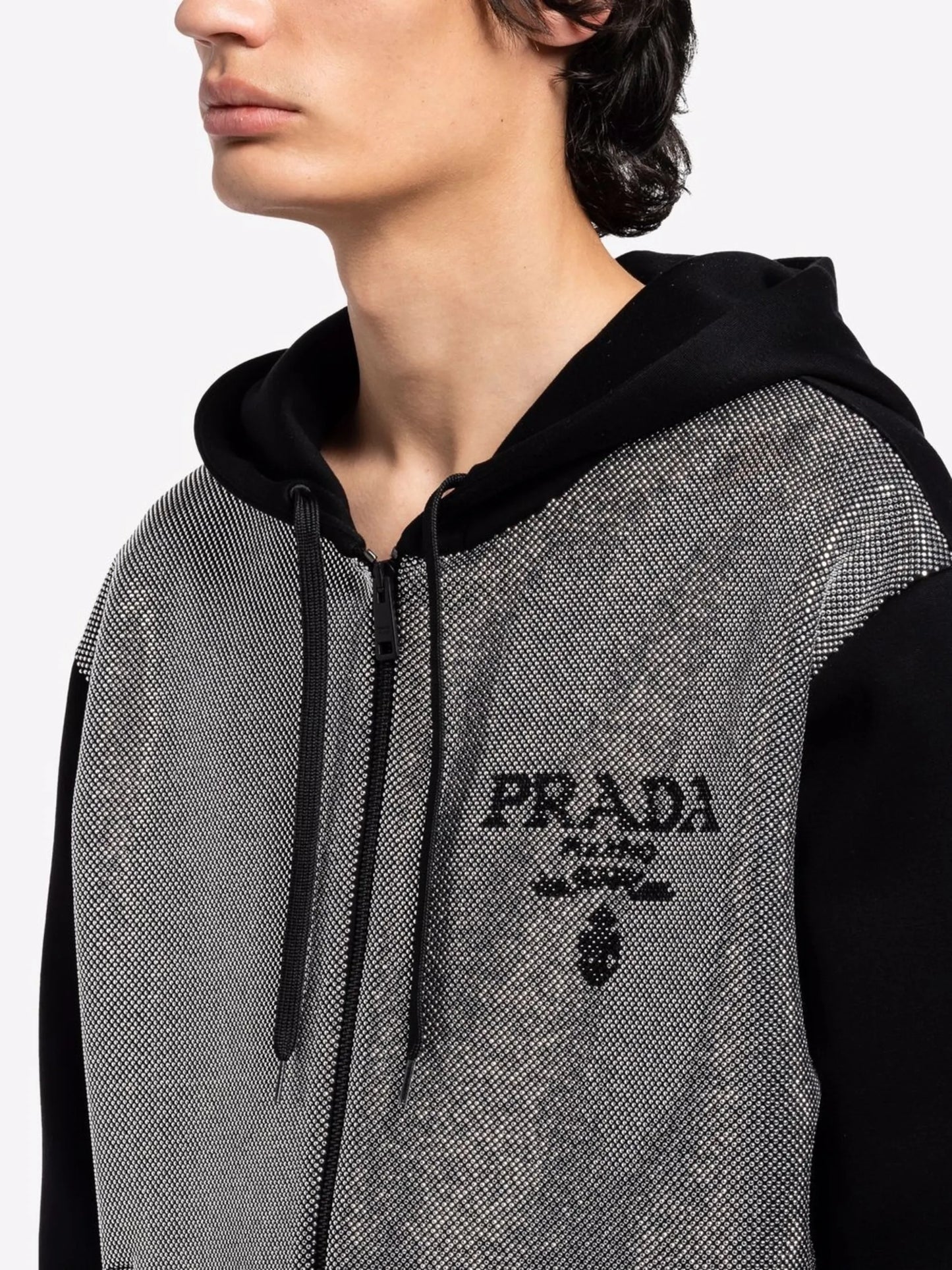 studded-front logo zip hoodie