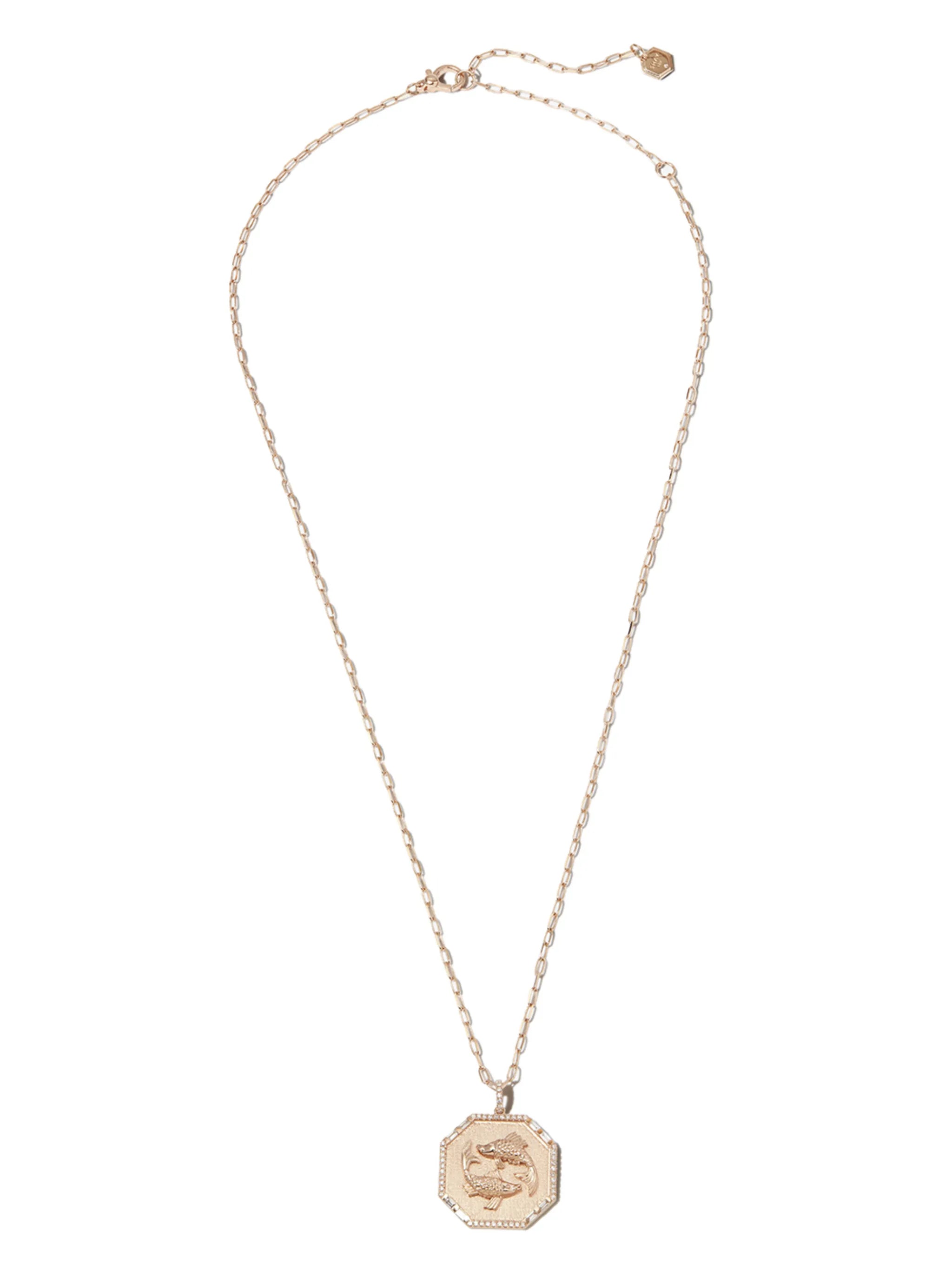 18kt rose gold Zodiac Disc diamond and enamel necklace