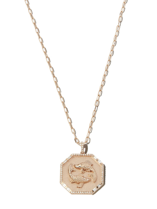 18kt rose gold Zodiac Disc diamond and enamel necklace