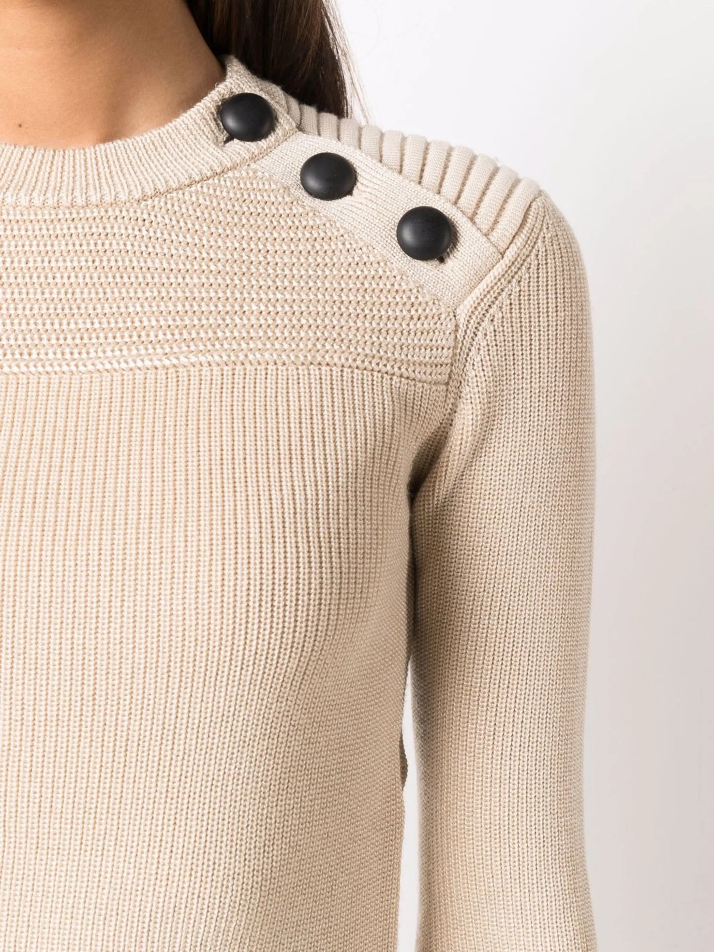 button-shoulder crewneck sweater