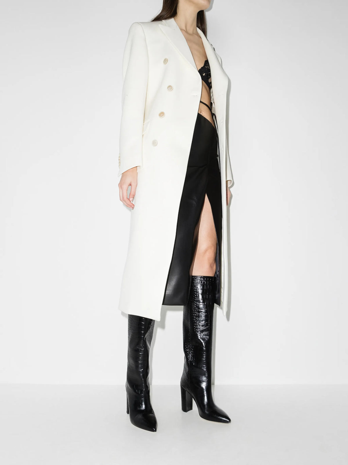 crocodile-effect knee-high boots