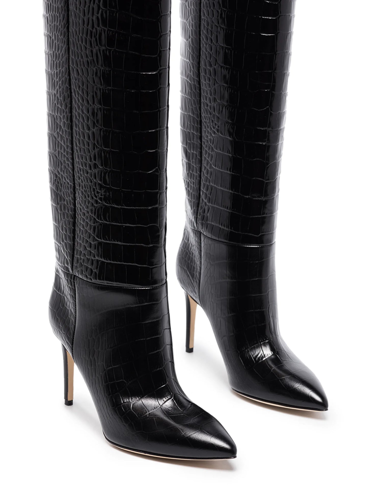 croc-effect patent leather boots