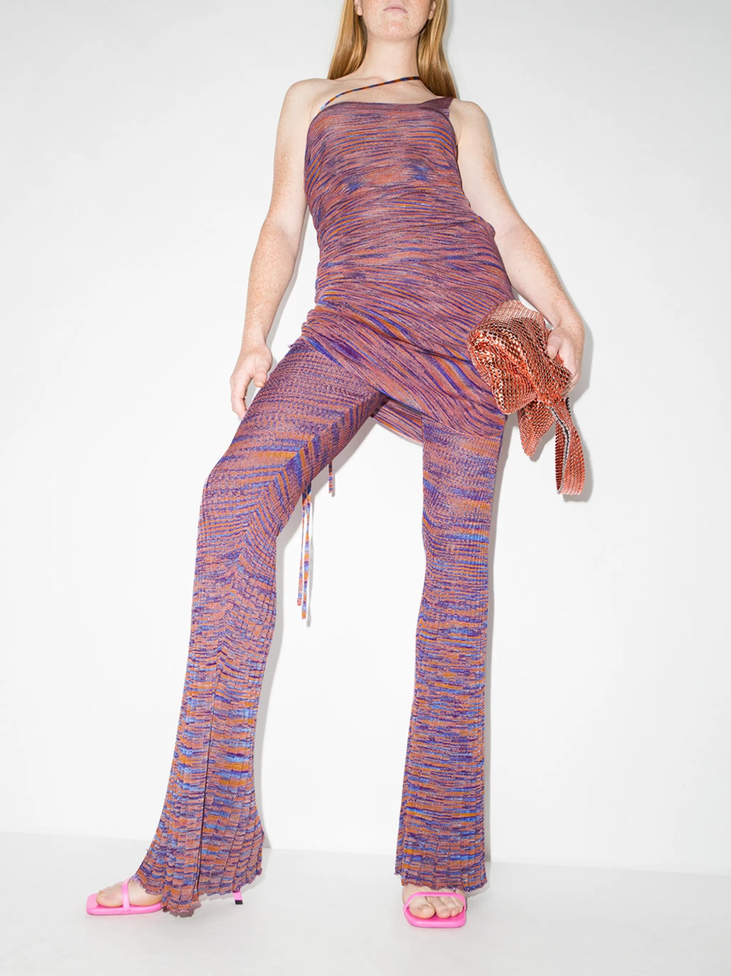 ribbed-knit flared trousers