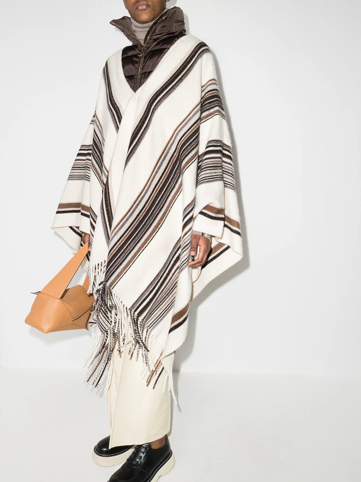 padded-neck striped poncho
