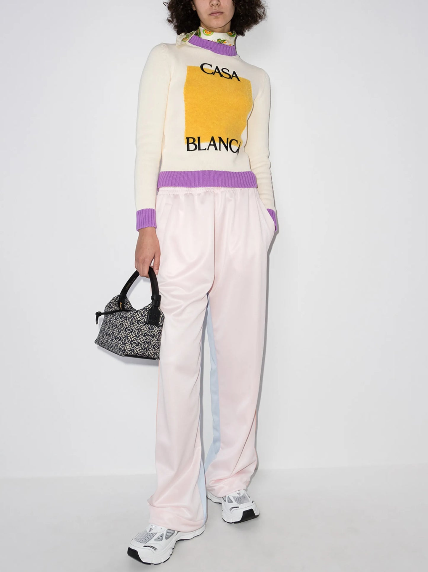 logo-embroidered colour block jumper