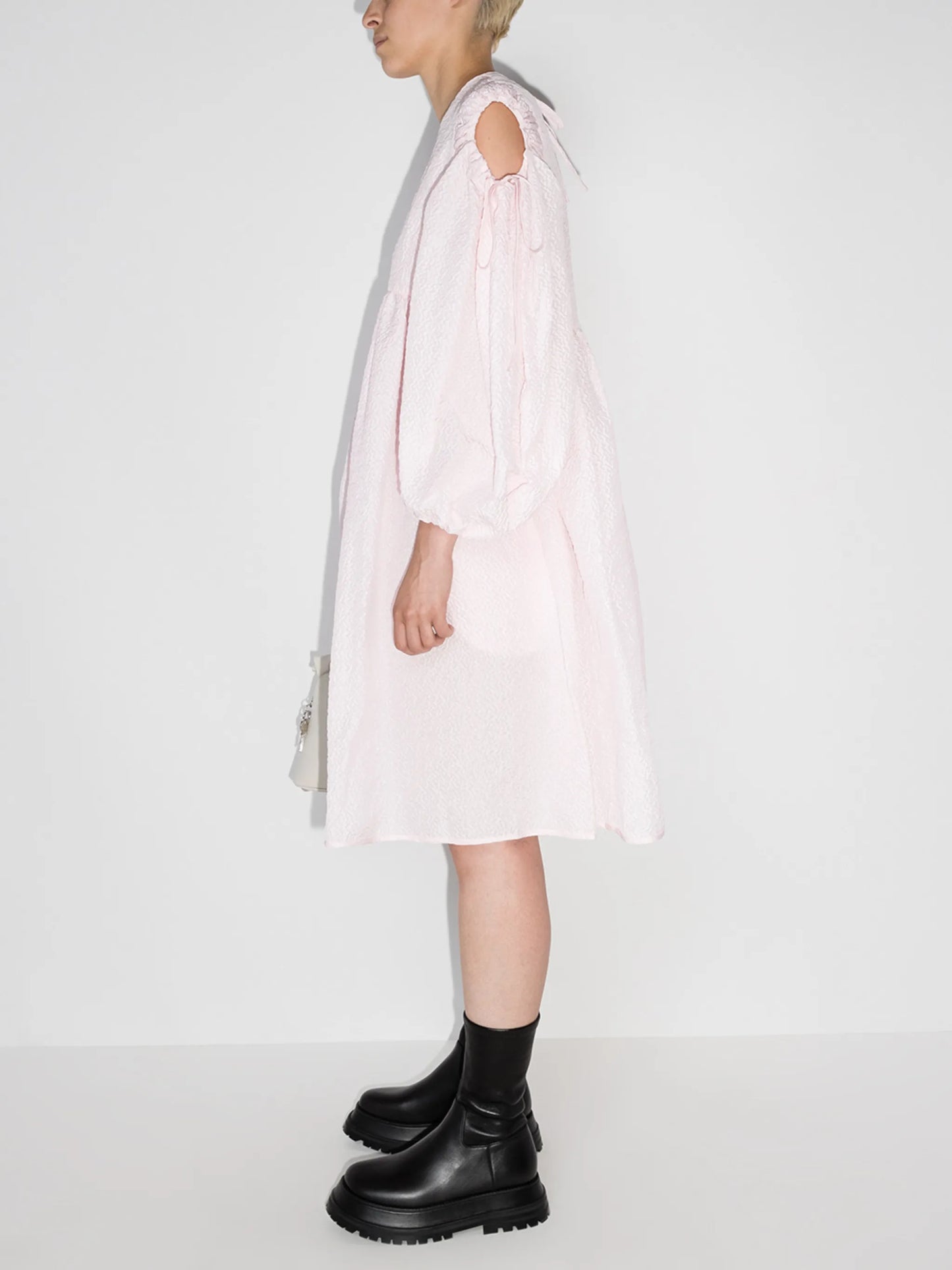 Janessa puff-sleeves midi dress