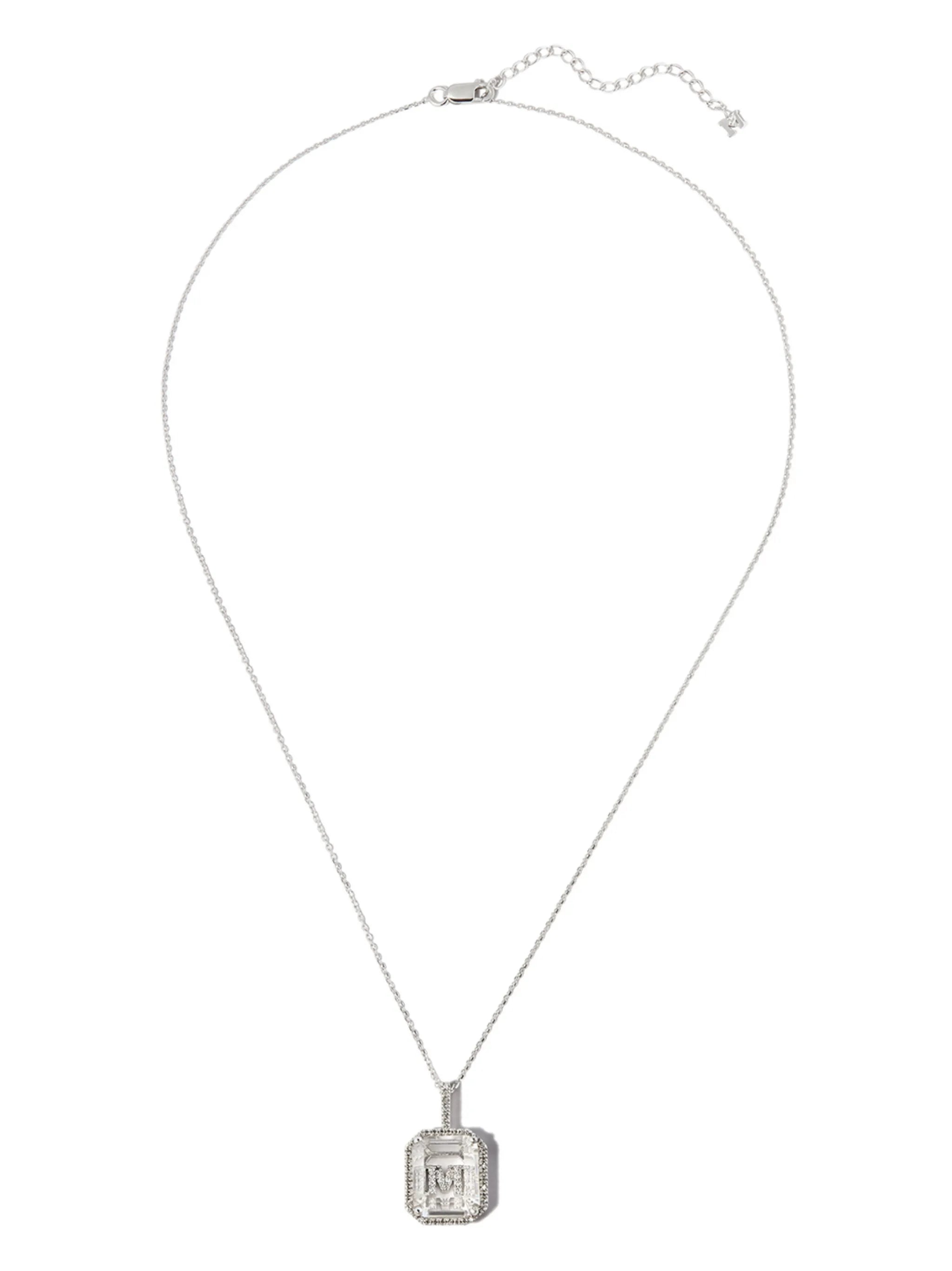 14kt white gold M Initial diamond frame pendant necklace