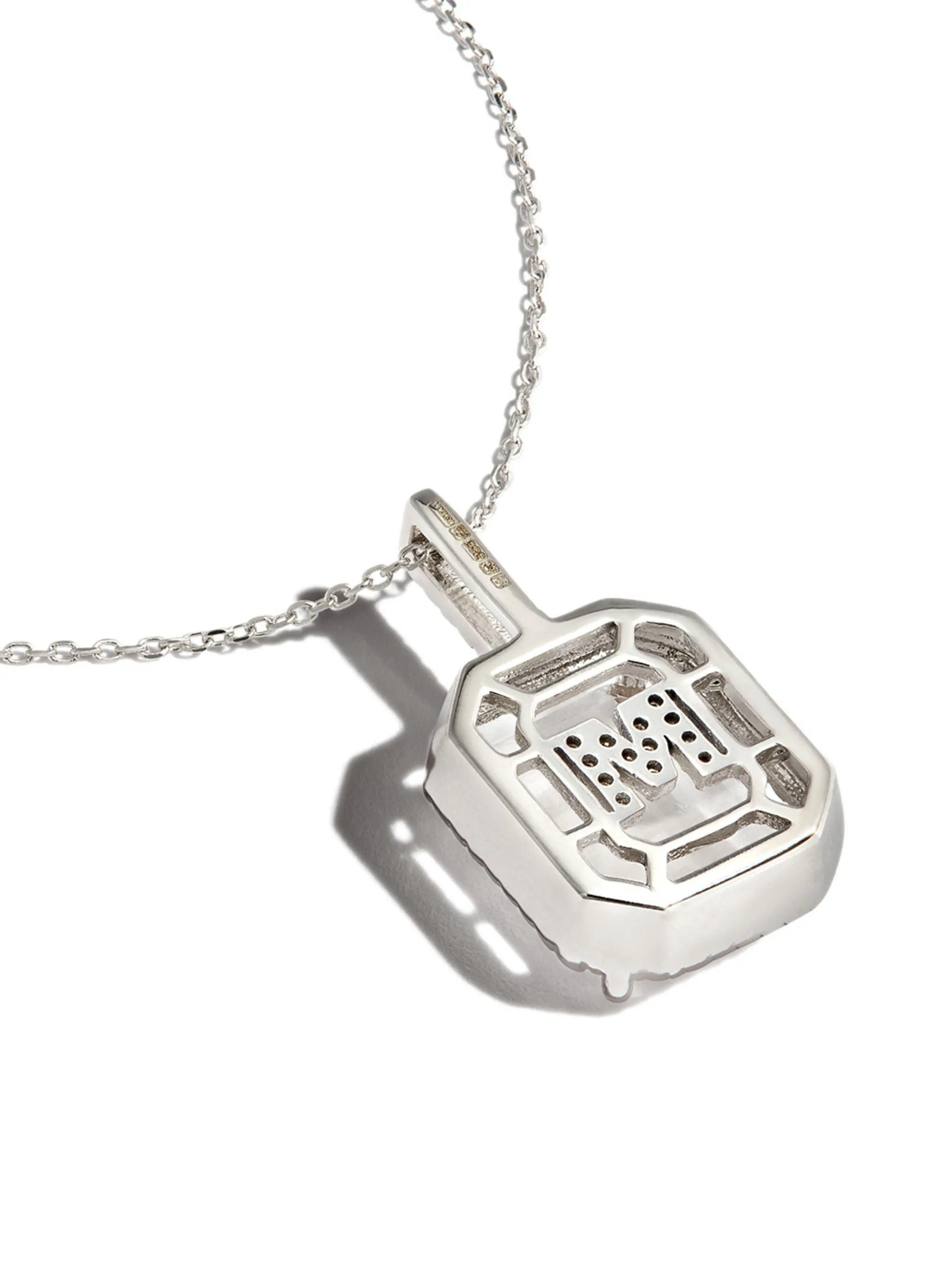 14kt white gold M Initial diamond frame pendant necklace