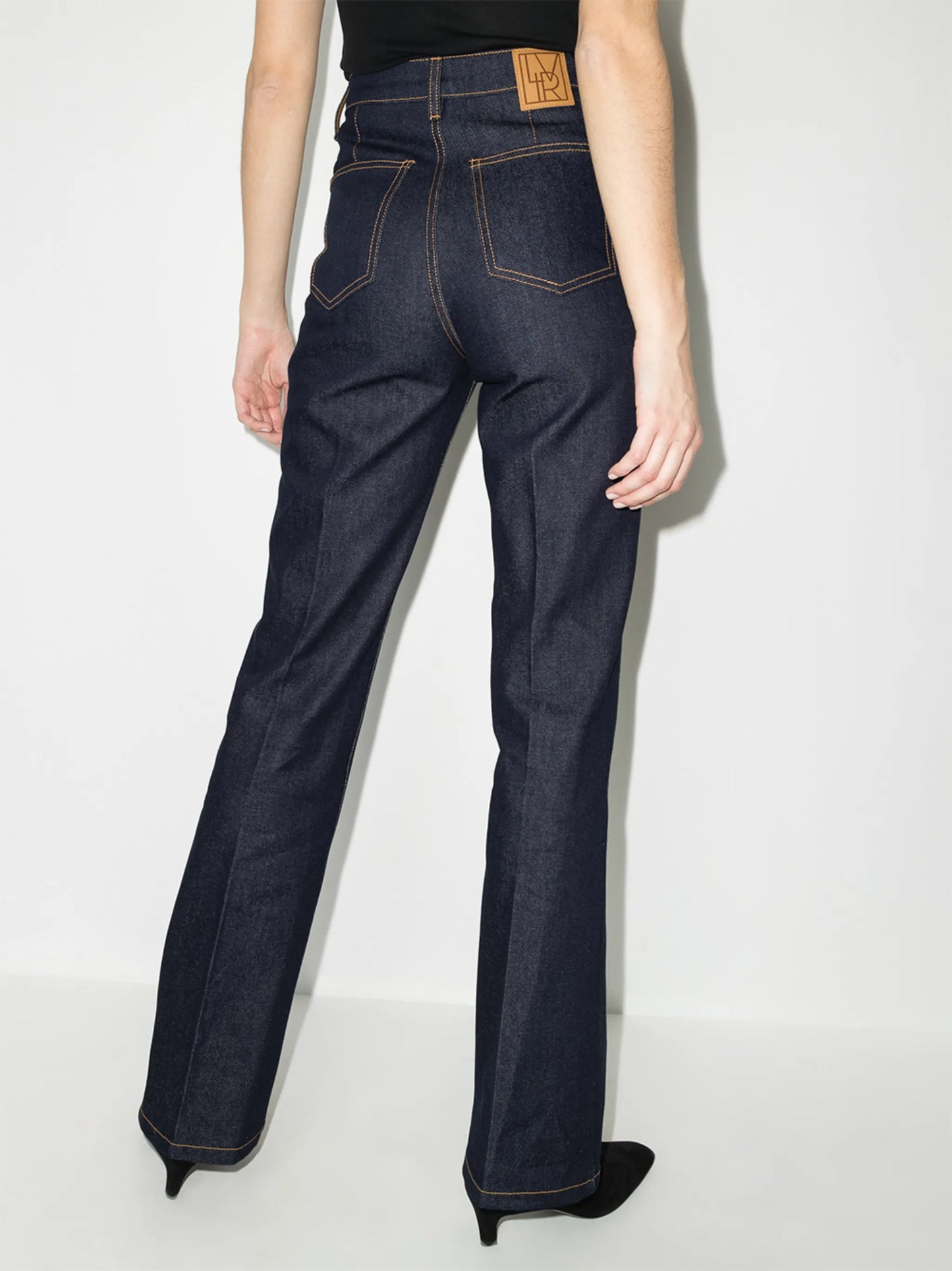 high-waisted flared jeans