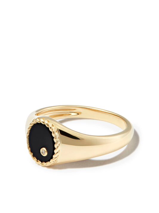 9kt yellow gold onyx and diamond signet ring