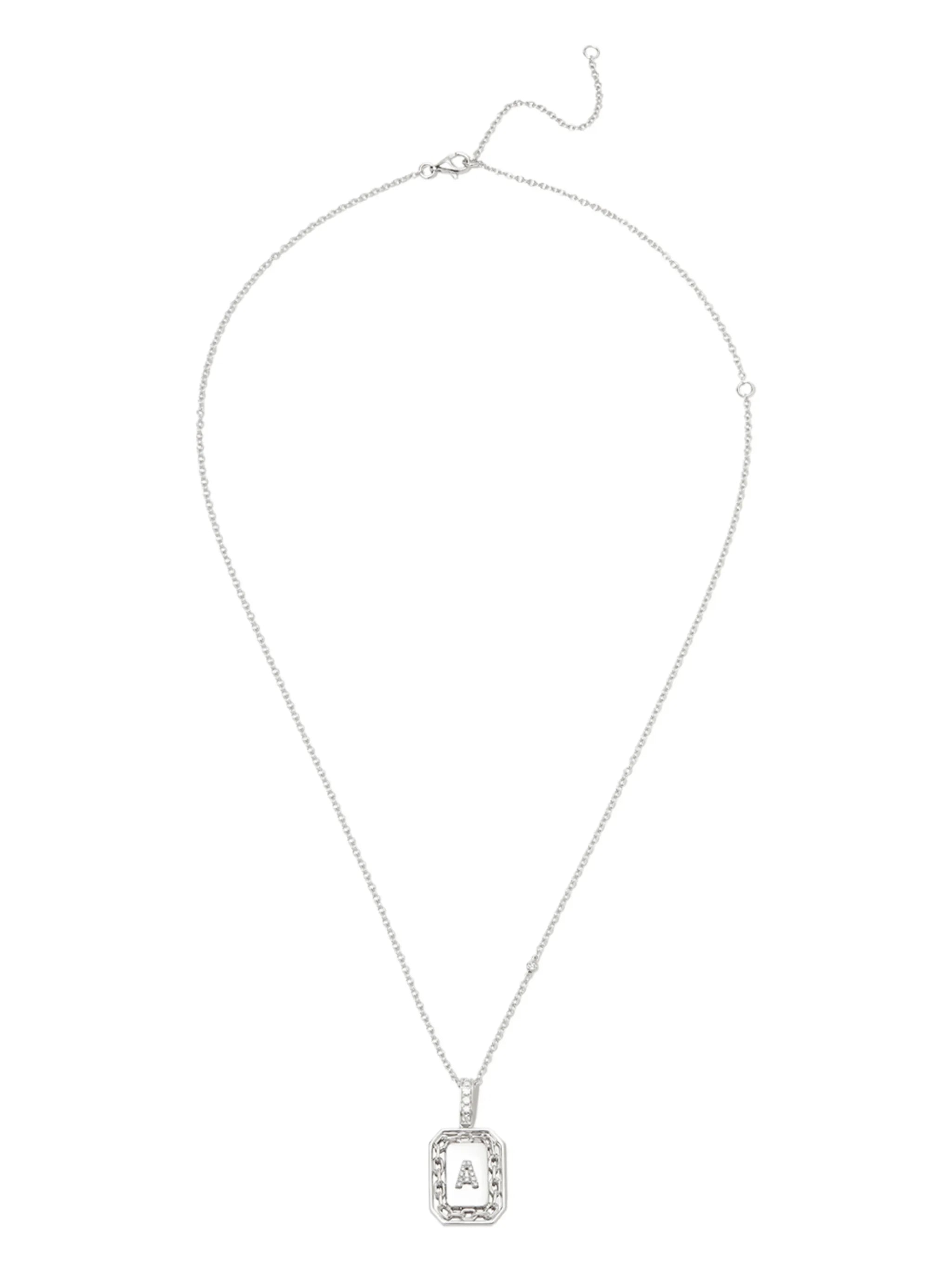 18kt white gold A-initial bead-chain necklace