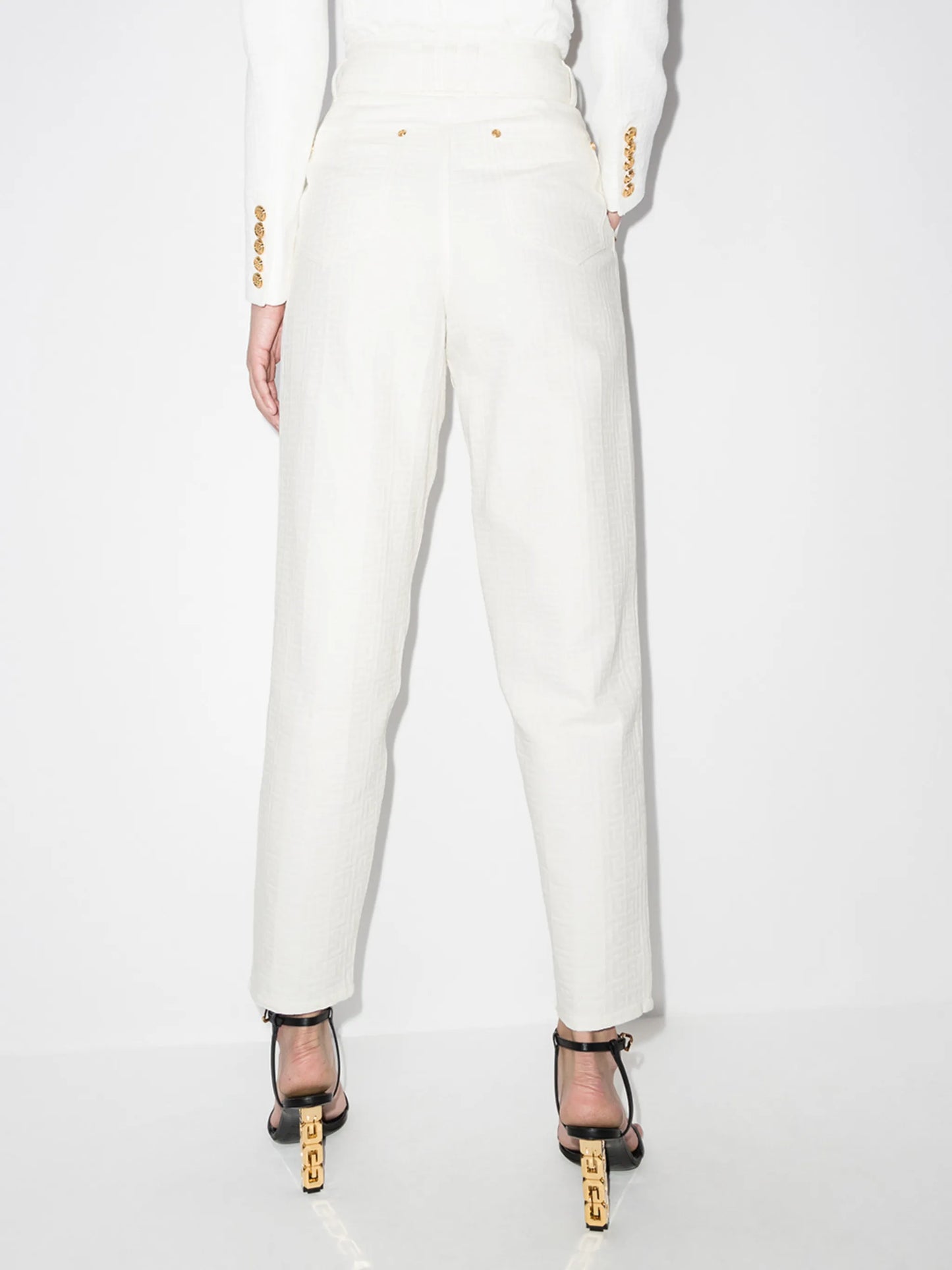 monogram-print logo-buckle high-waisted jeans