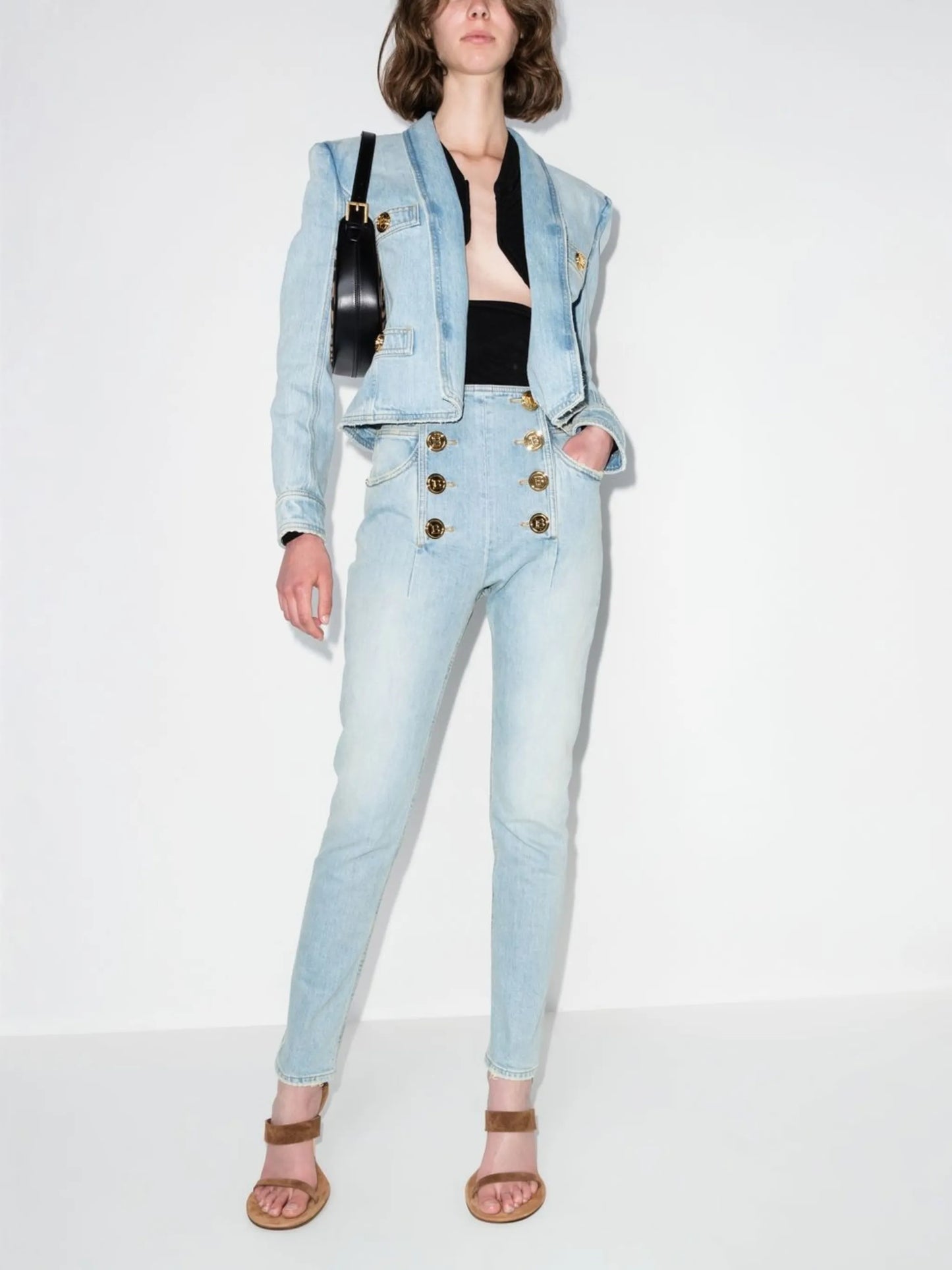logo-buttons high-waisted skinny jeans