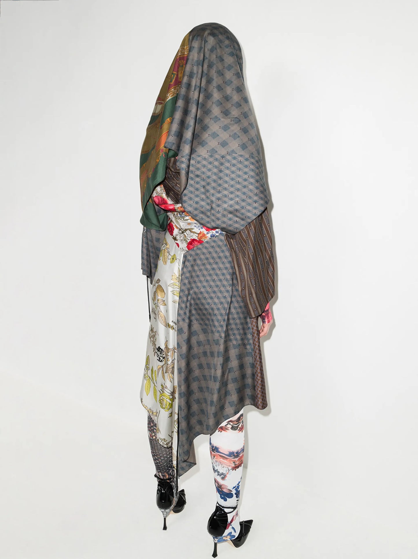 patchwork draped silk dress
