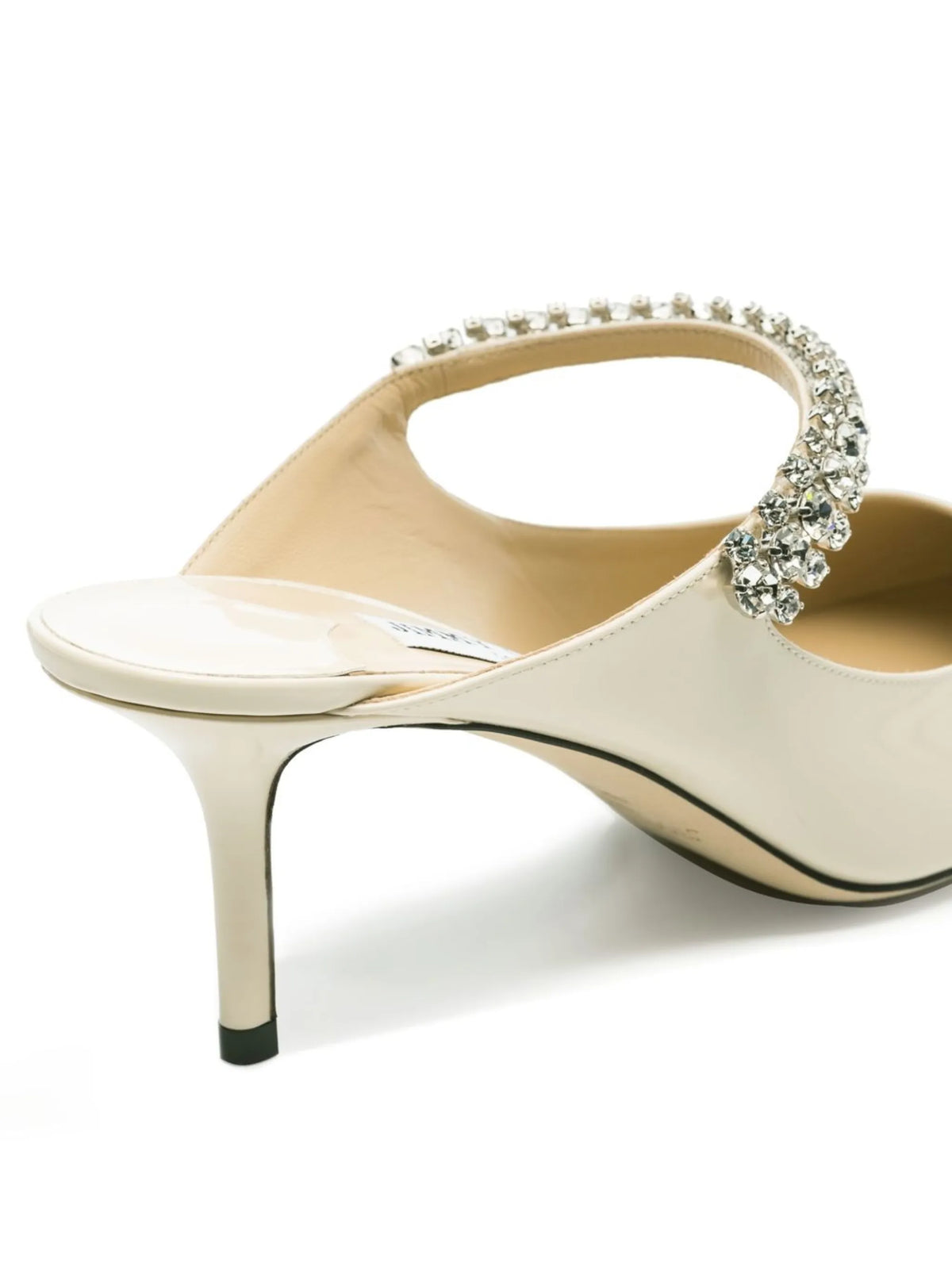 Bing 65 linen patent leather mules with crystal strap