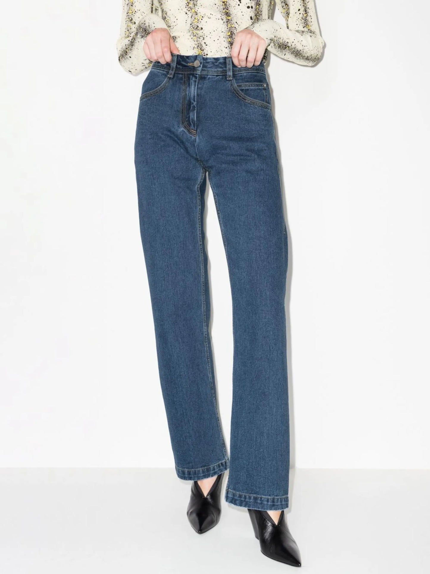 high-waisted straight-leg jeans
