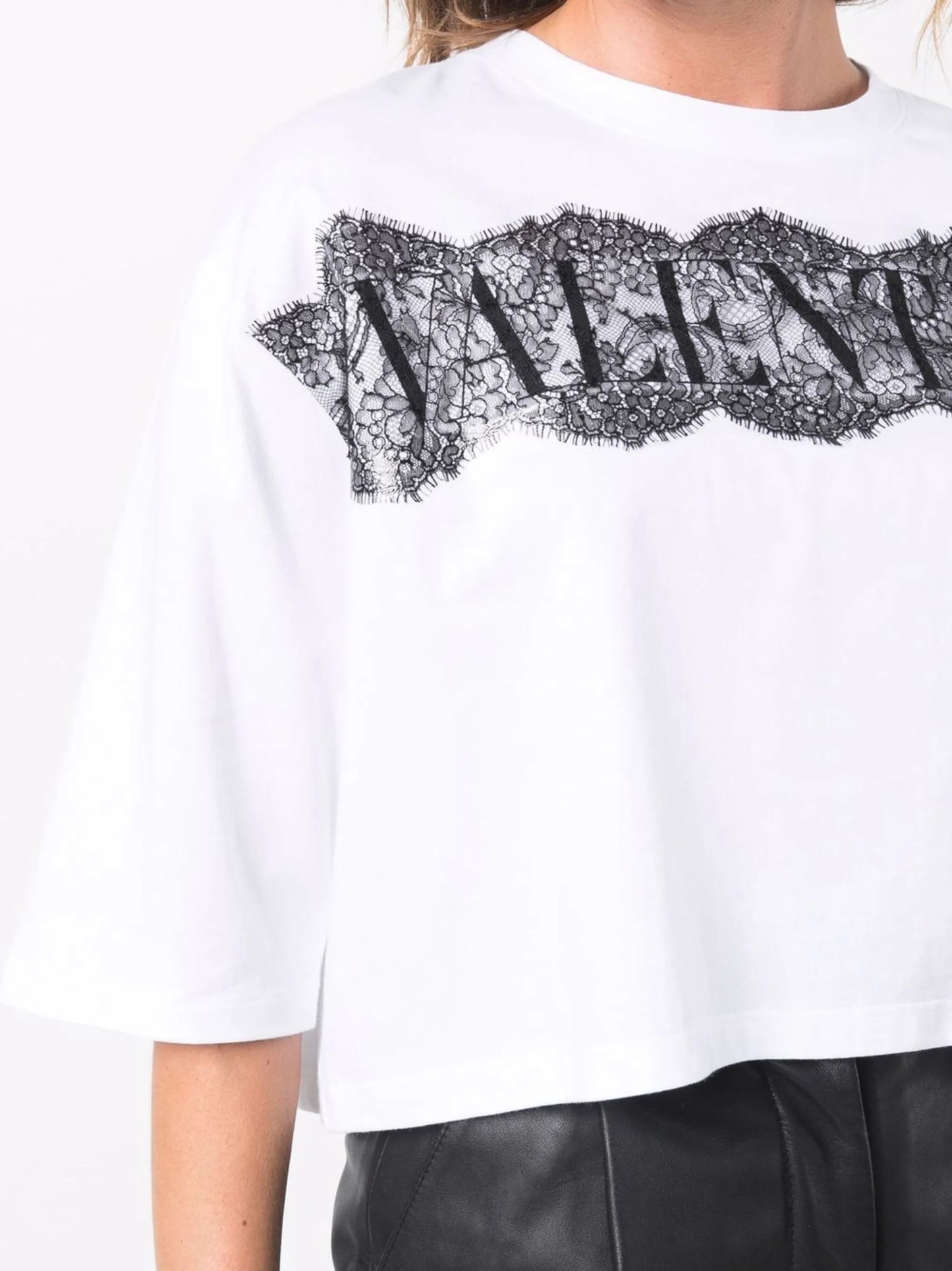 lace-panel cropped T-shirt