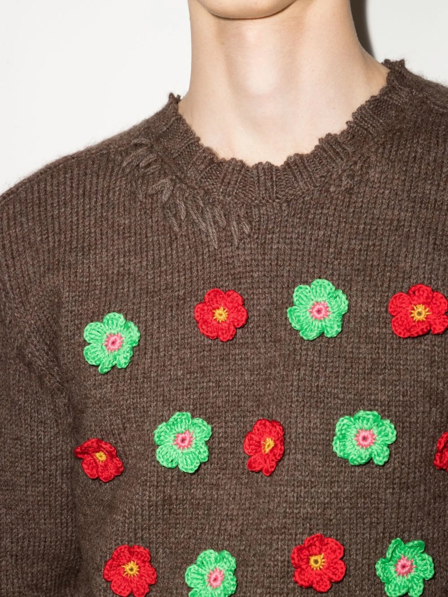 floral-embroidered crew neck sweater