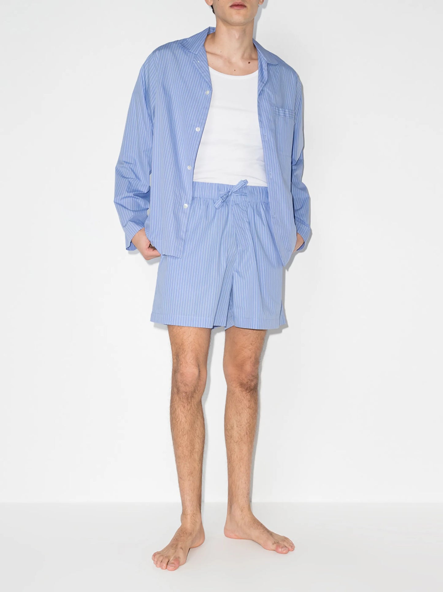 poplin pinstriped pajama shorts
