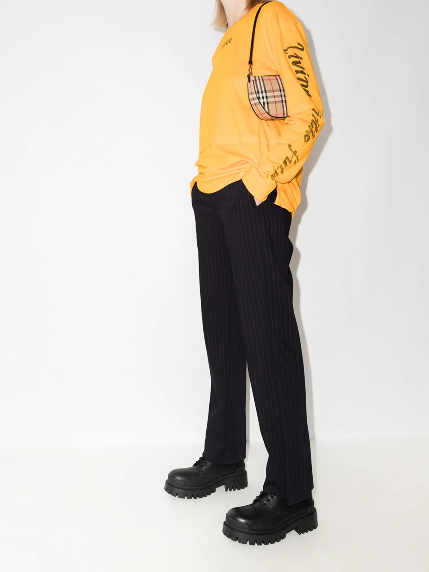 stripe pattern slim trousers