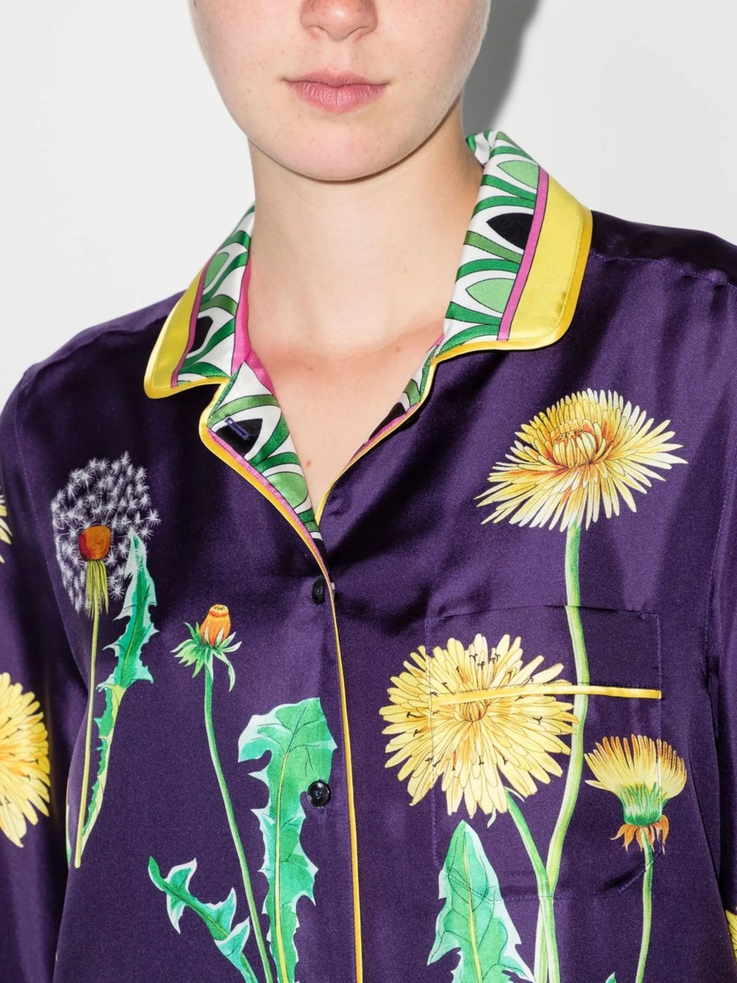 dandelion-print silk shirt