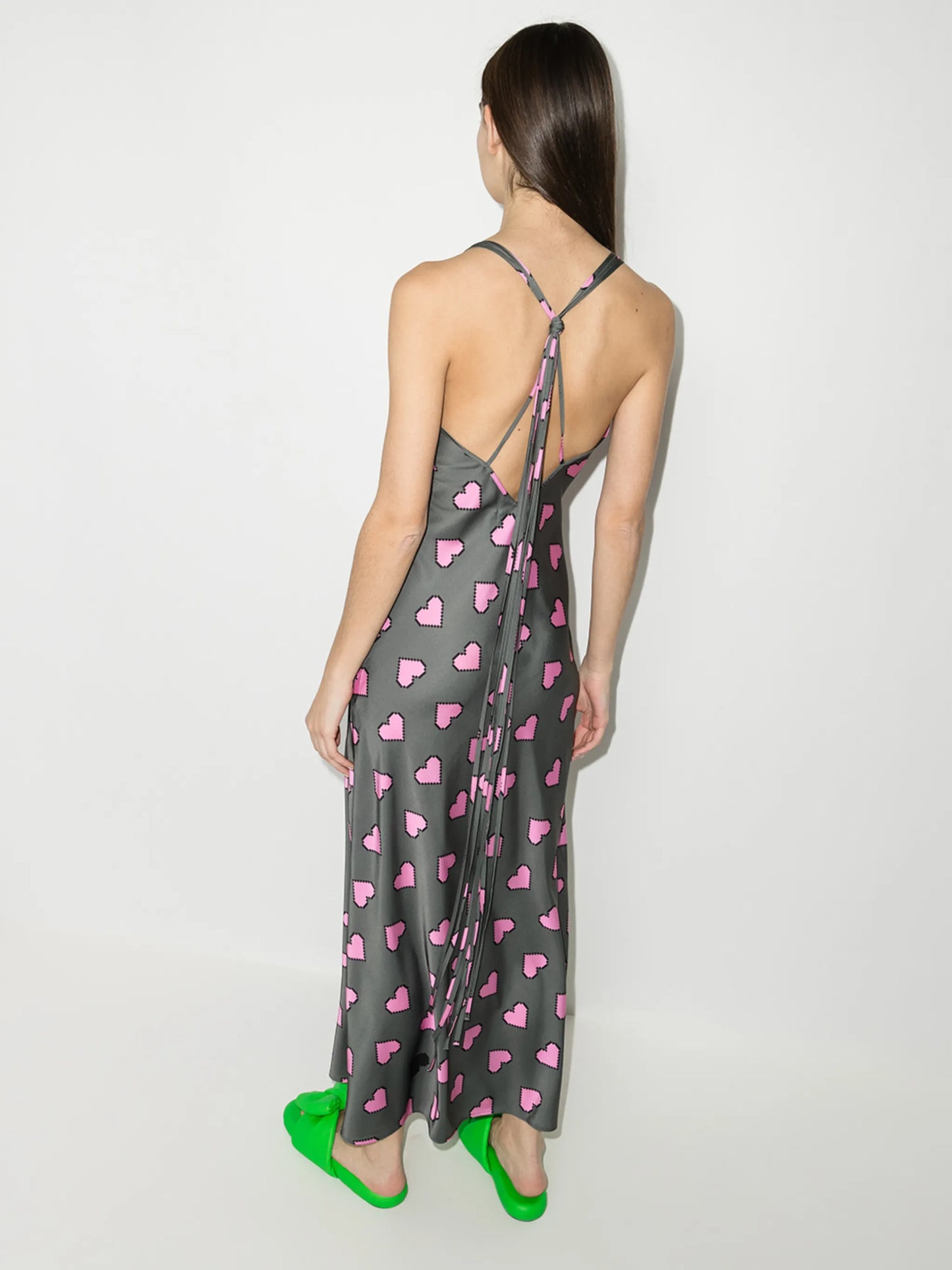pixel hearts-print slip dress