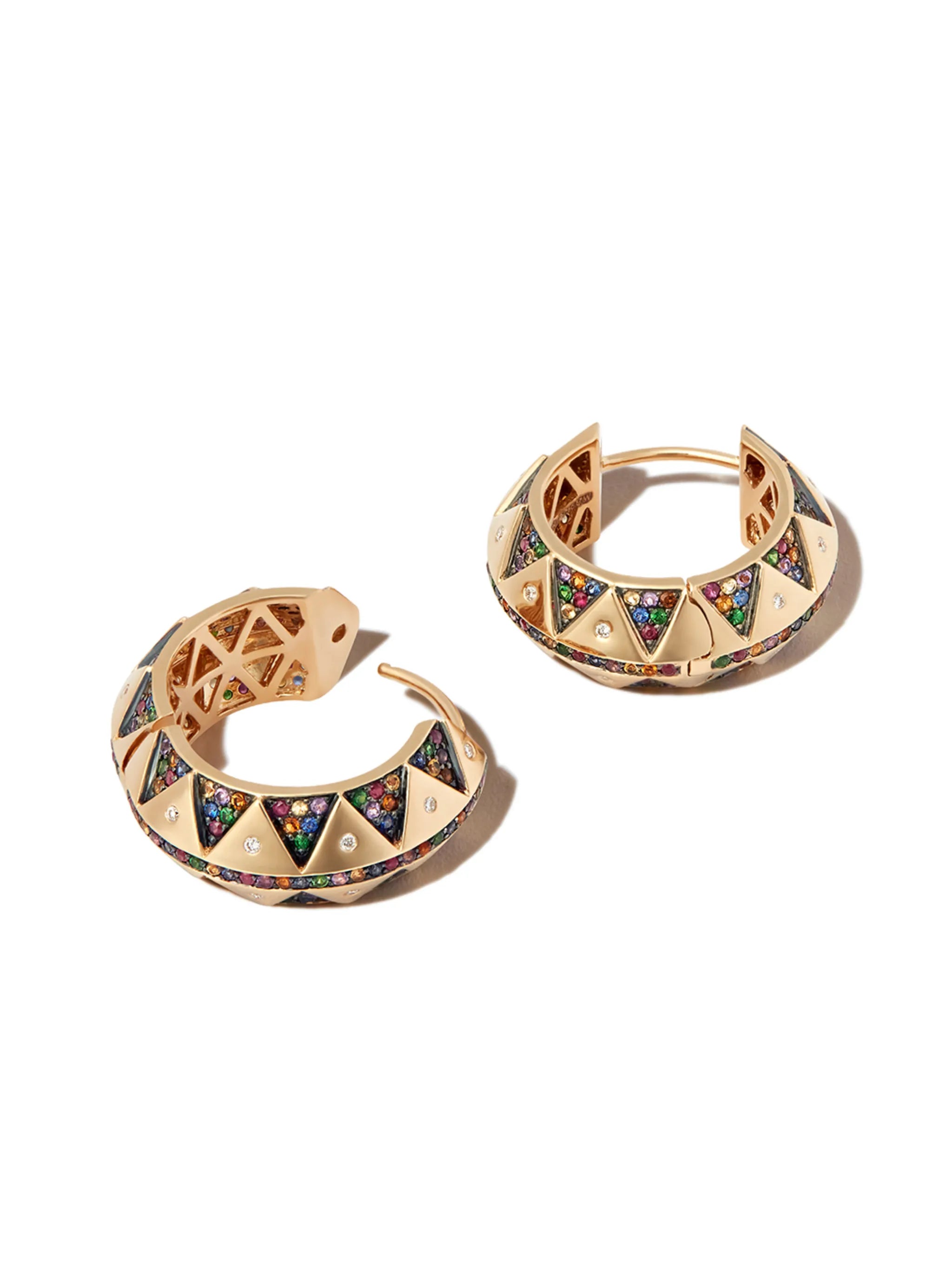 18kt yellow gold Talisman rainbow gemstone chubby hoops
