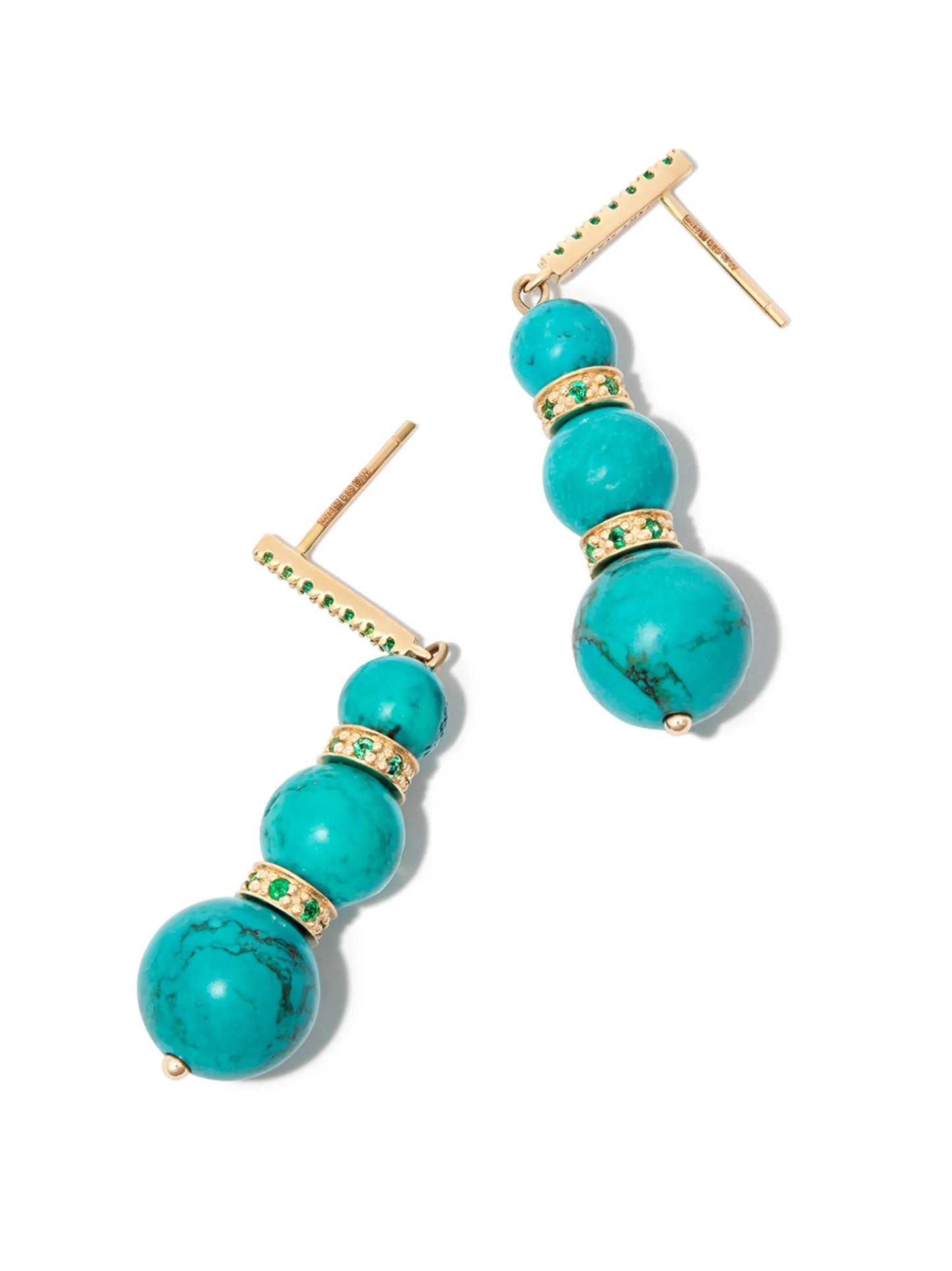 14kt yellow gold turquoise and emerald drop earrings