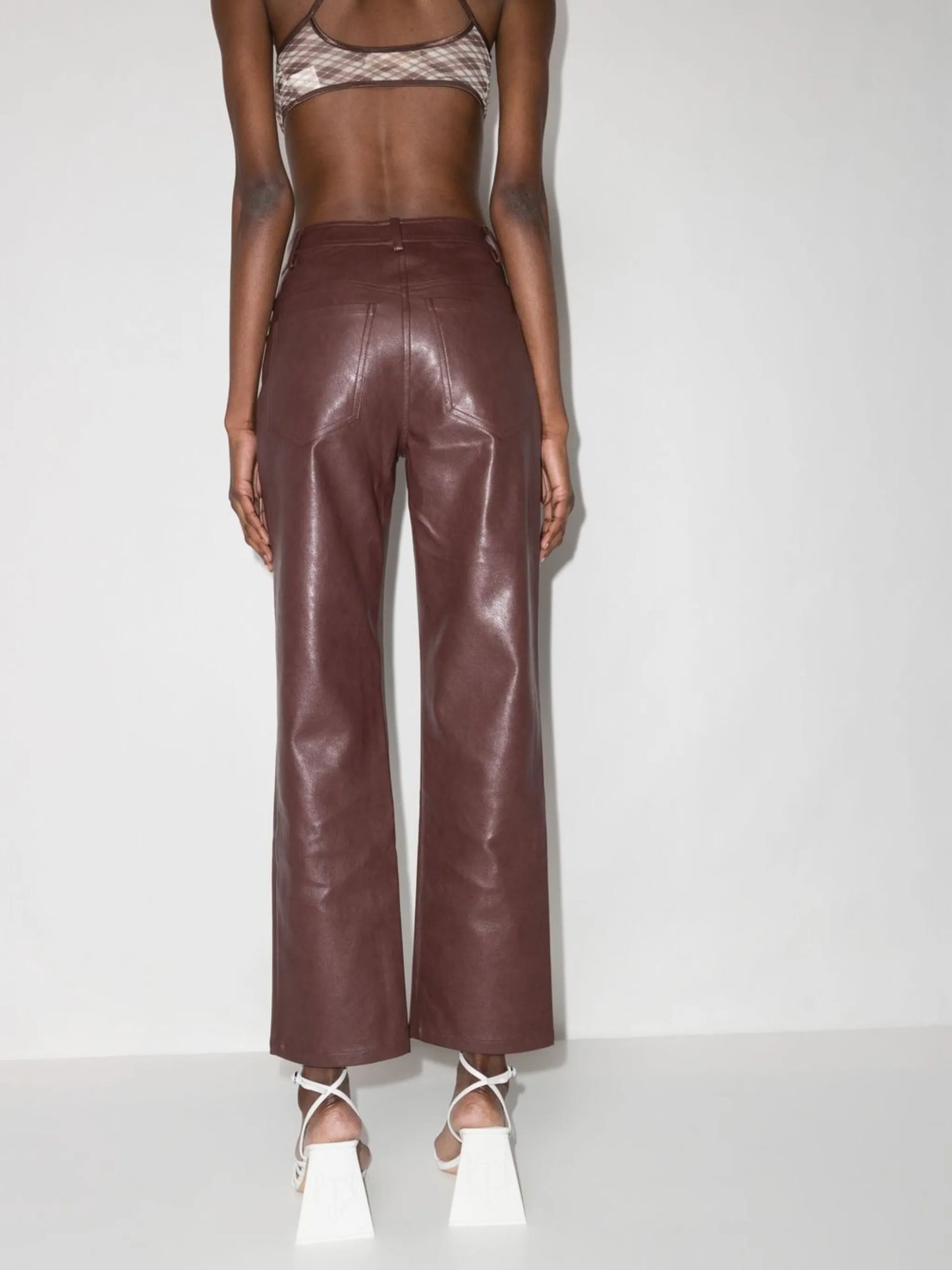 vegan-leather straight leg trousers