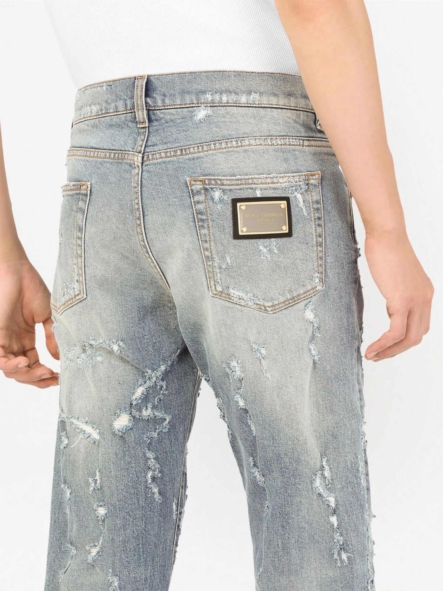mid-rise distressed straight leg jeans