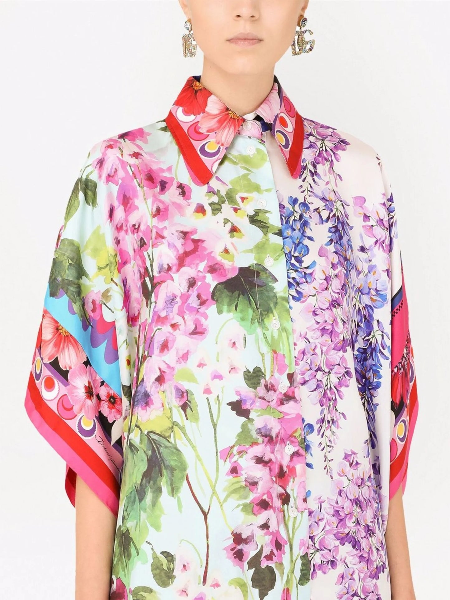 floral-print silk shirt