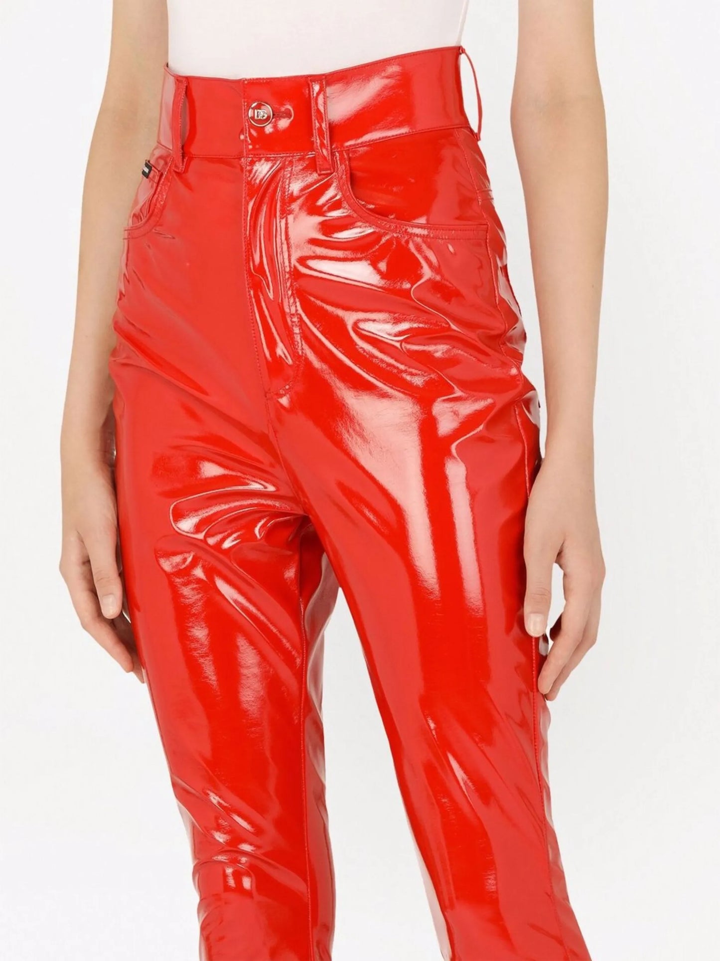 high-waisted faux-leather pants