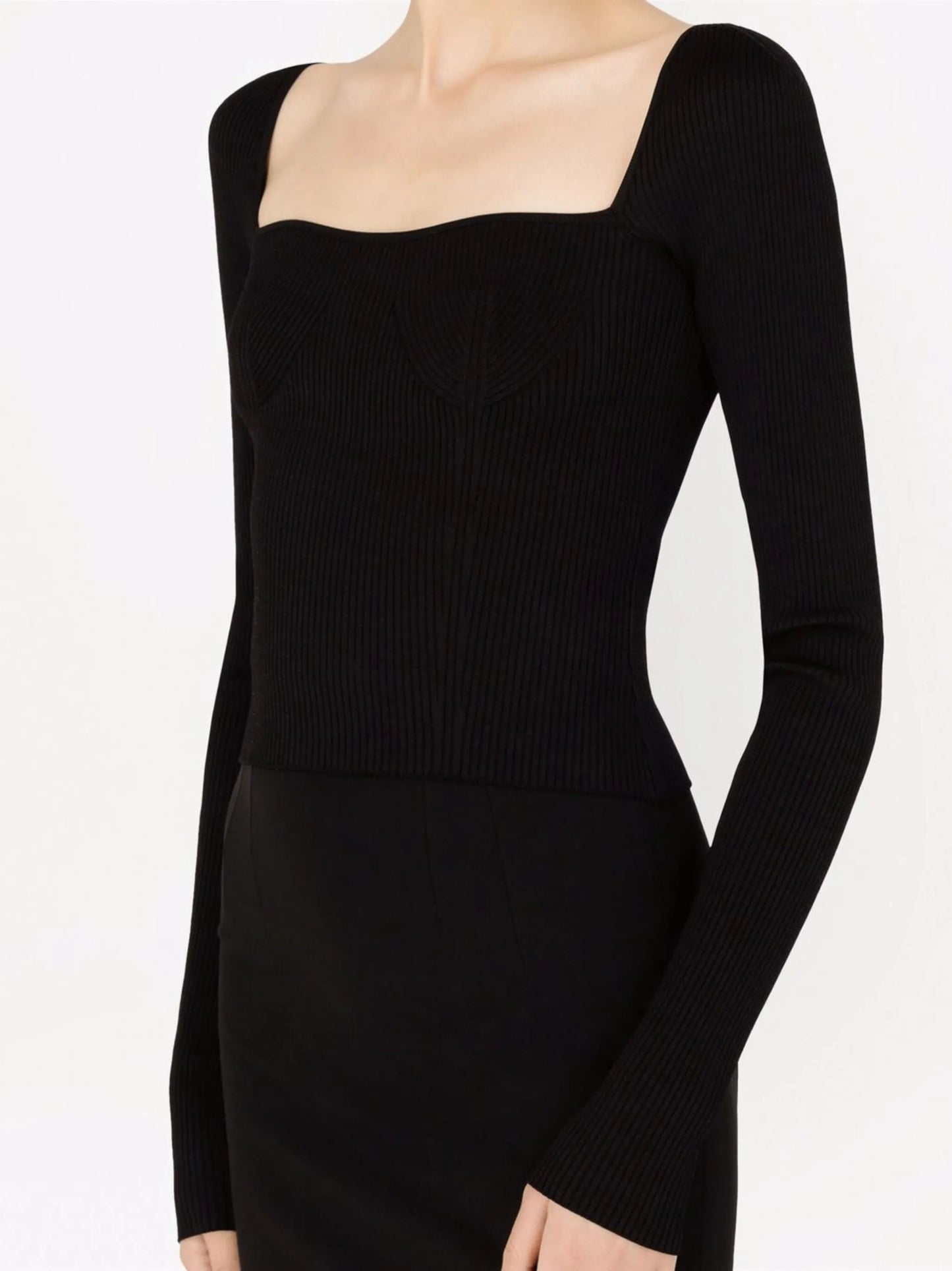 ribbed-knit square-neck jumper