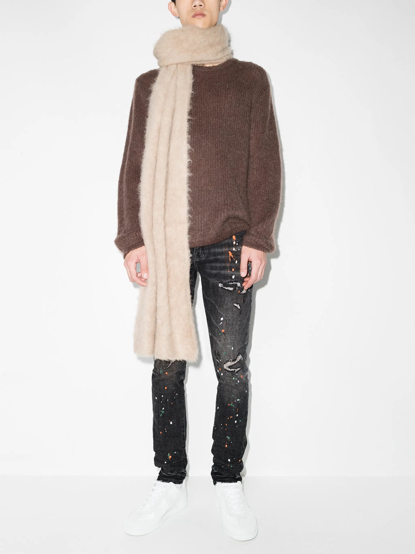 paint-splatter slim-fit jeans