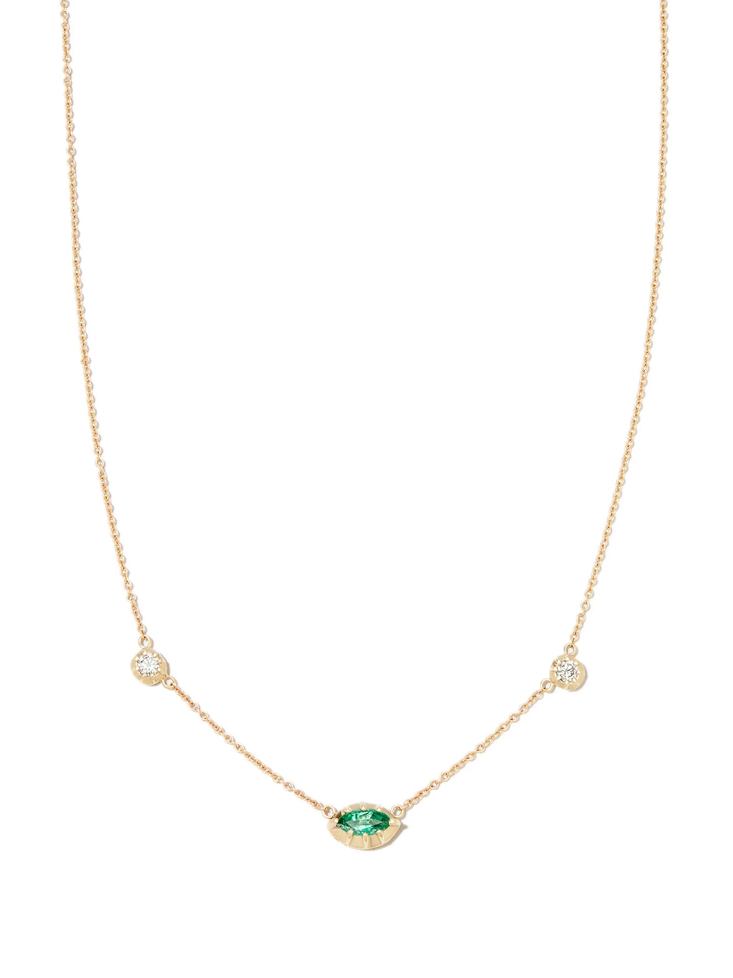 14kt yellow gold Sophia emerald and diamond necklace