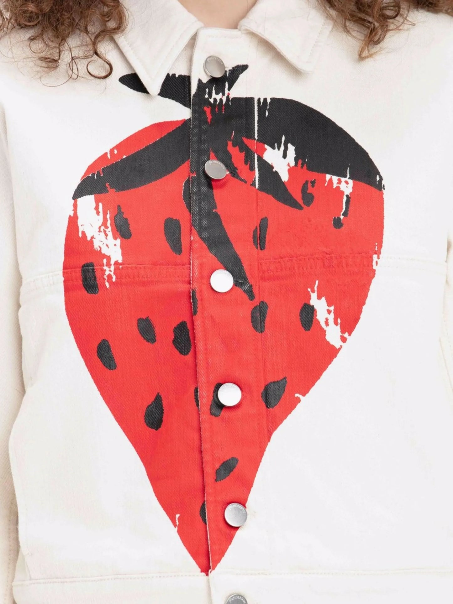 strawberry-print denim jacket
