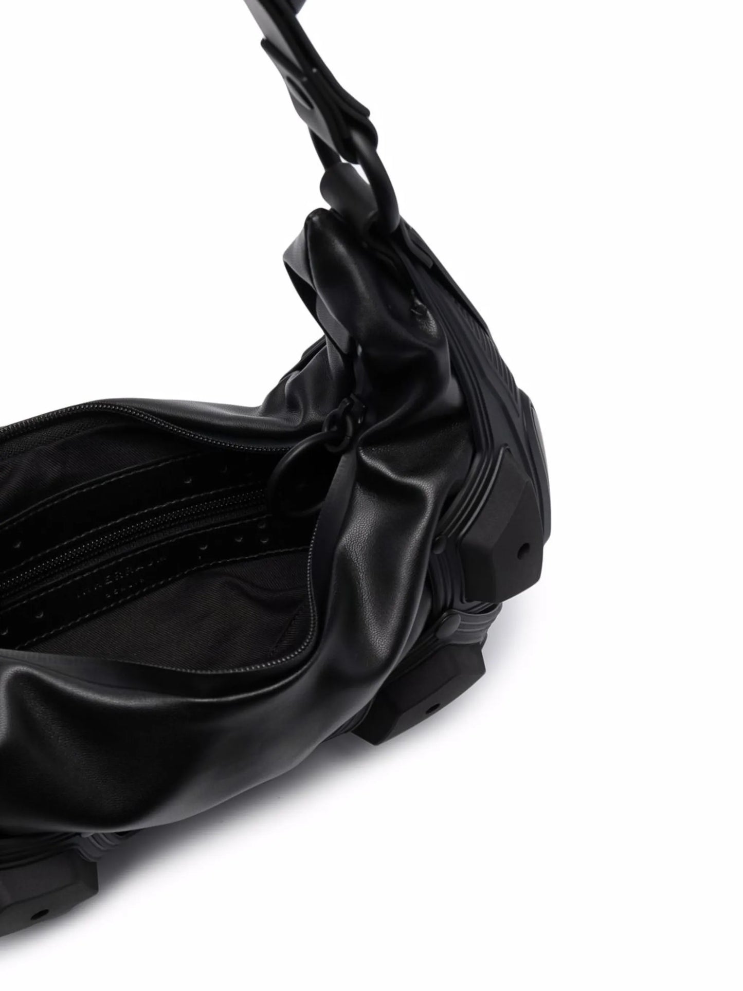 ruched leather shoulder bag