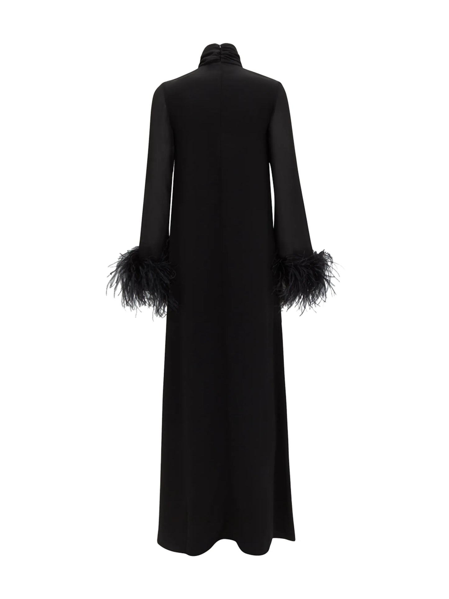 feather-trimmed cuffs long dress