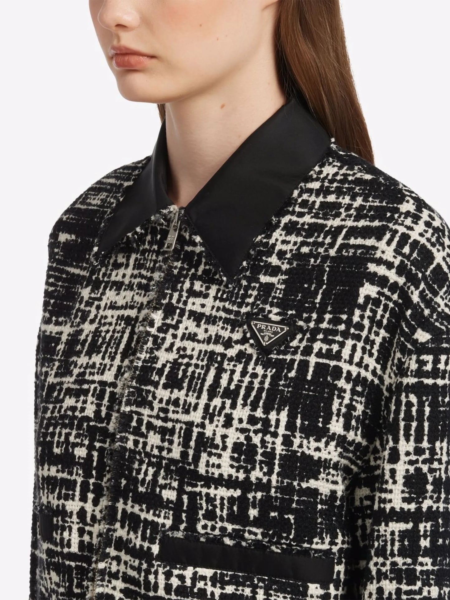 Re-Nylon cropped tweed jacket