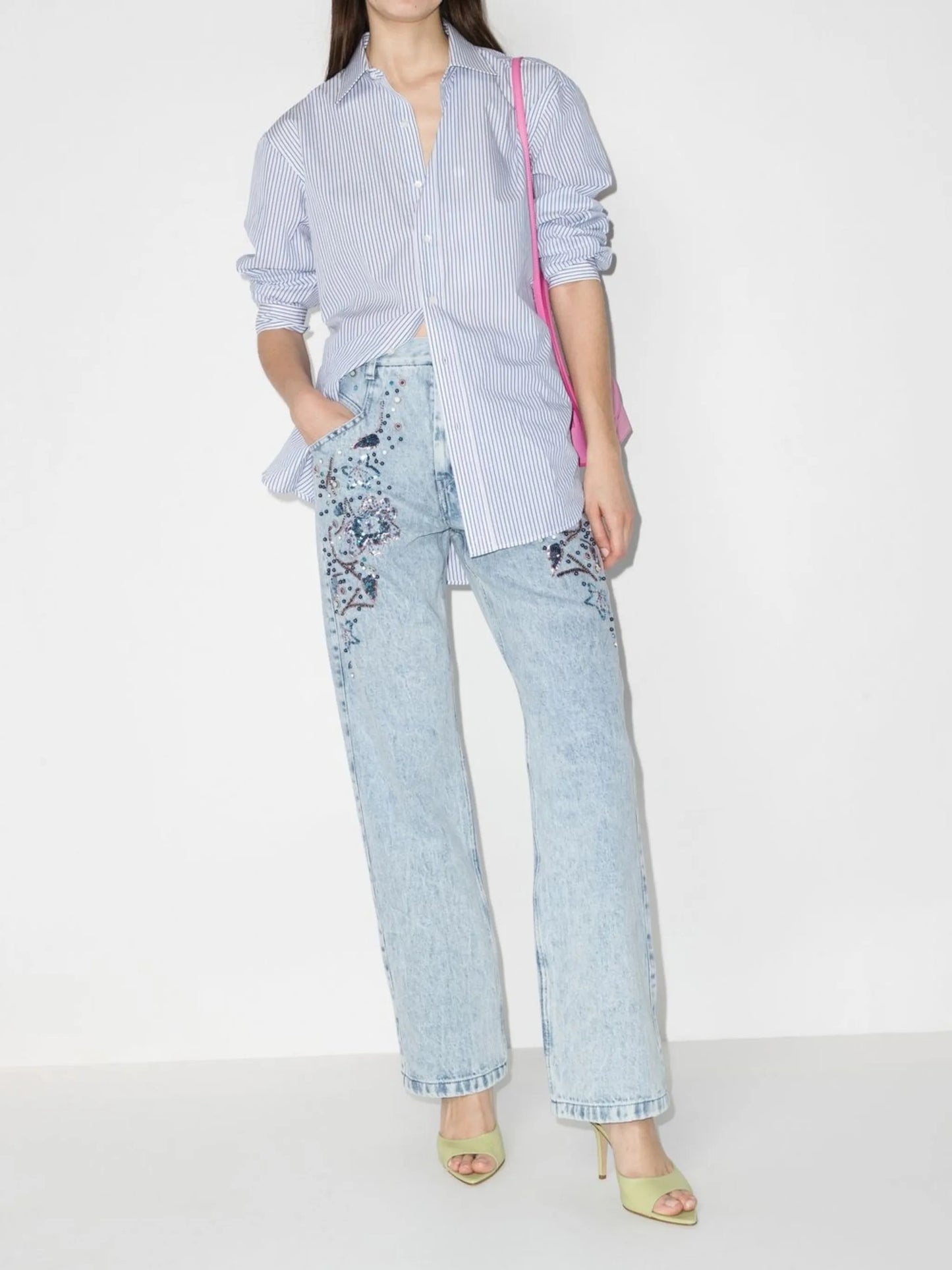 floral-embroidered straight-leg jeans