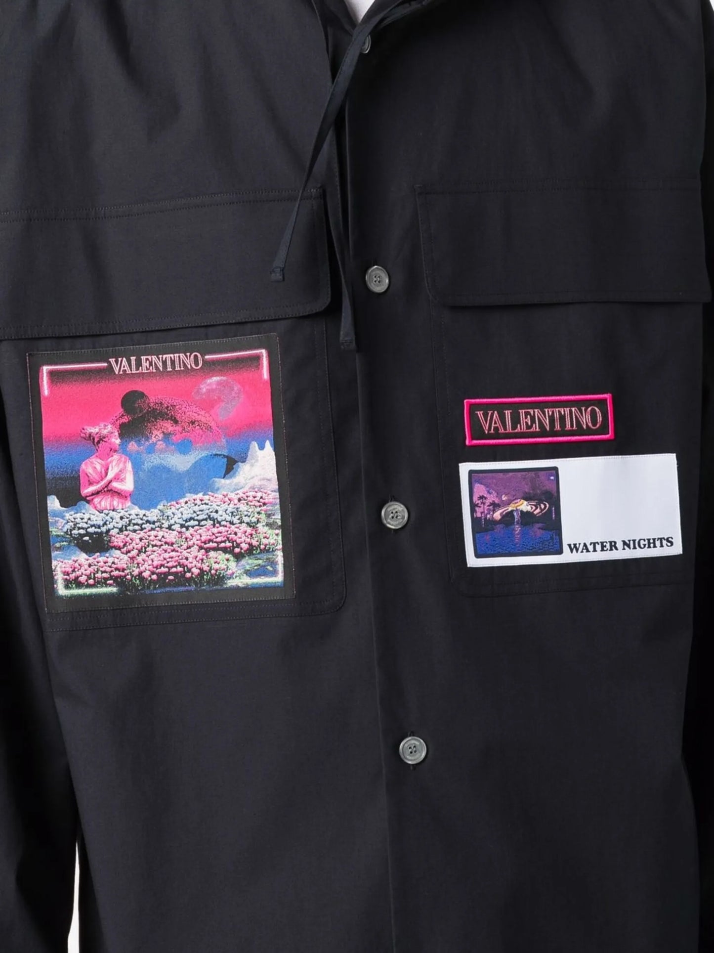 patch-detail hooded shirt
