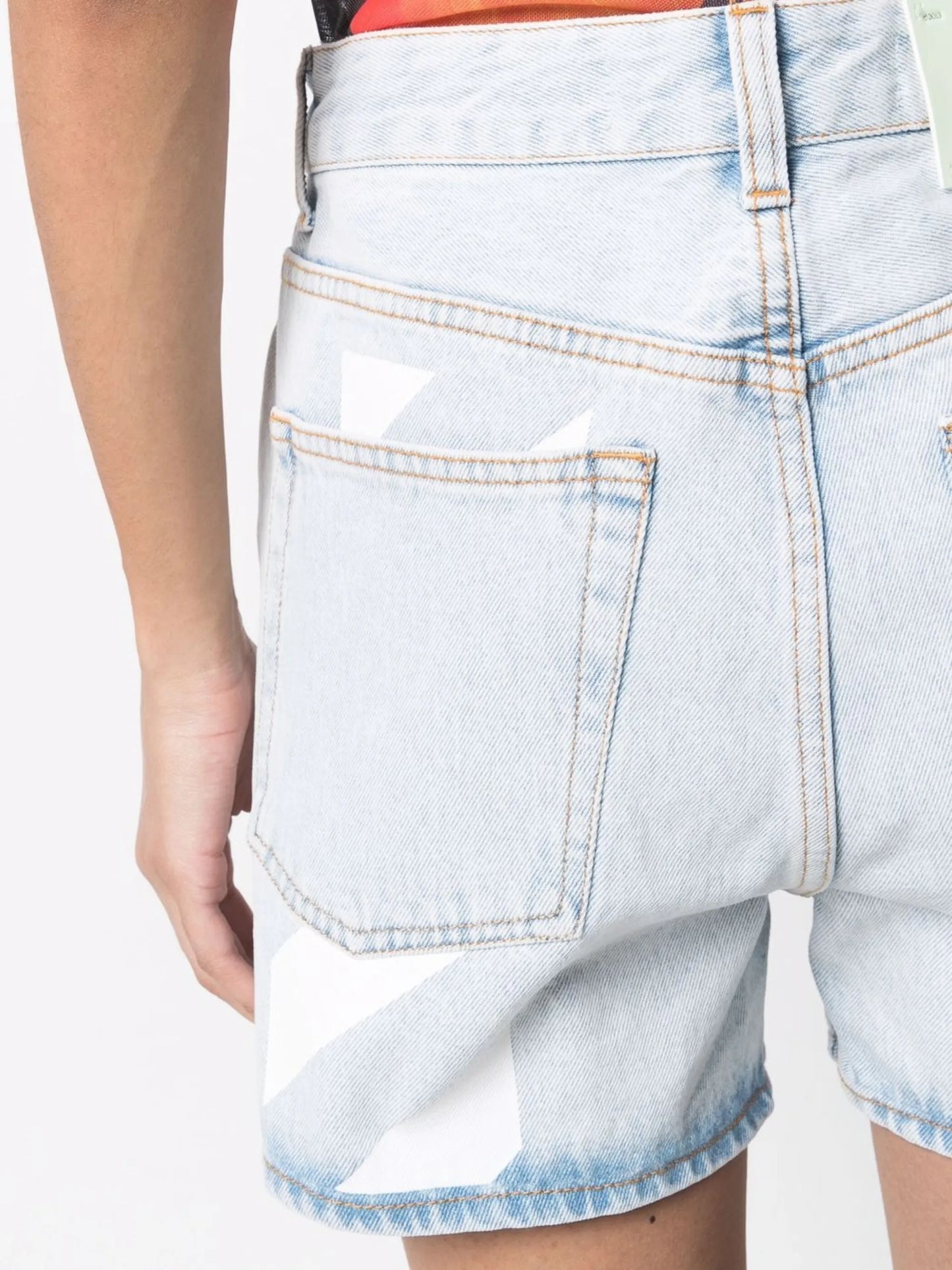 Diag-print denim shorts