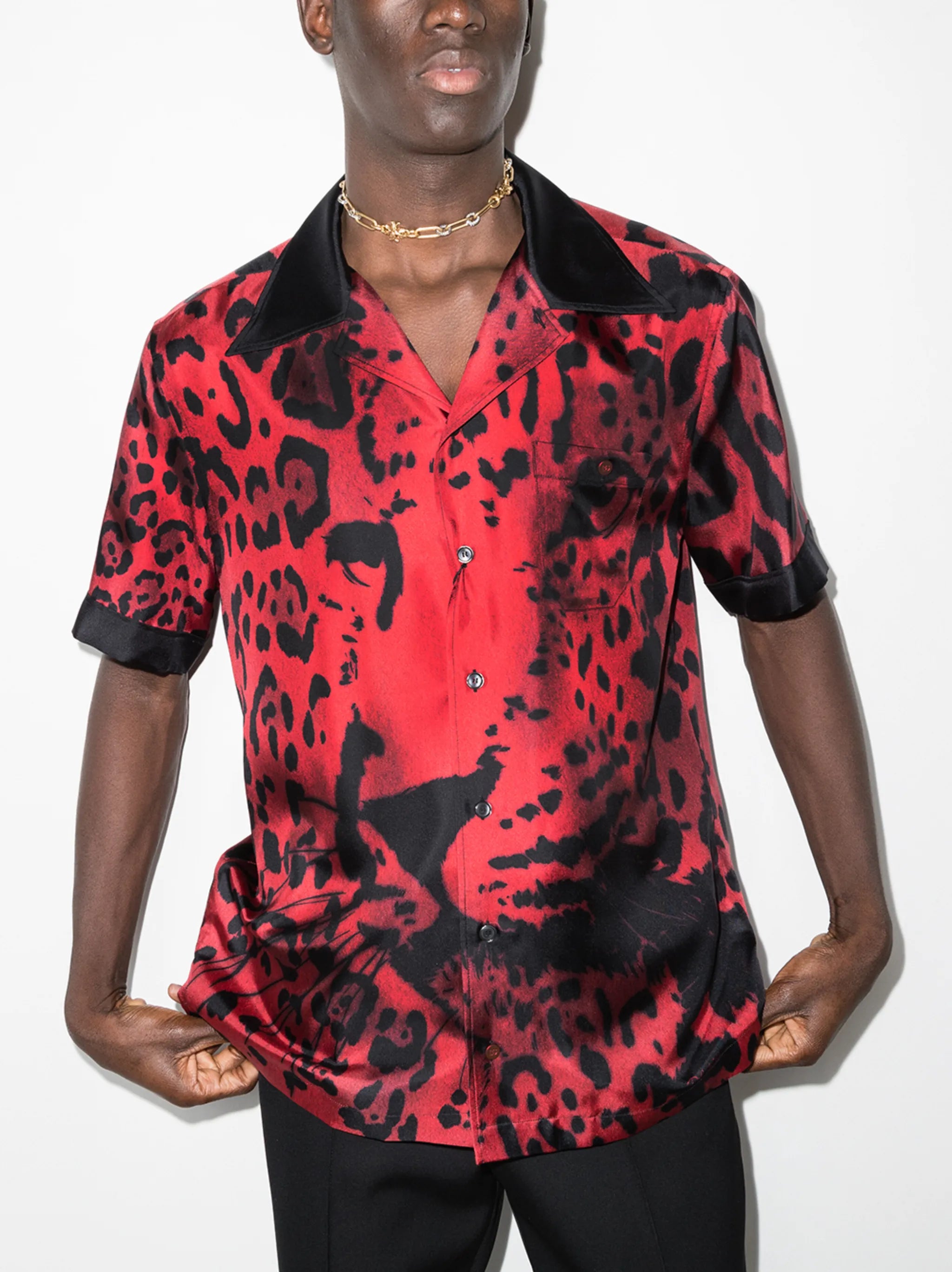 leopard-print silk shirt