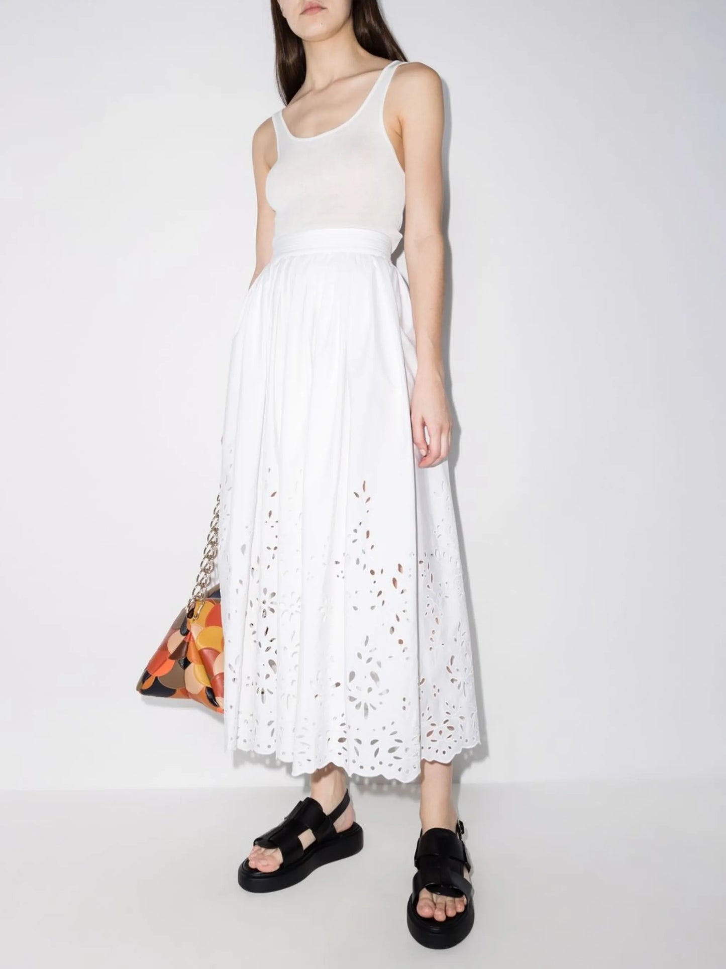 broderie anglaise flared skirt
