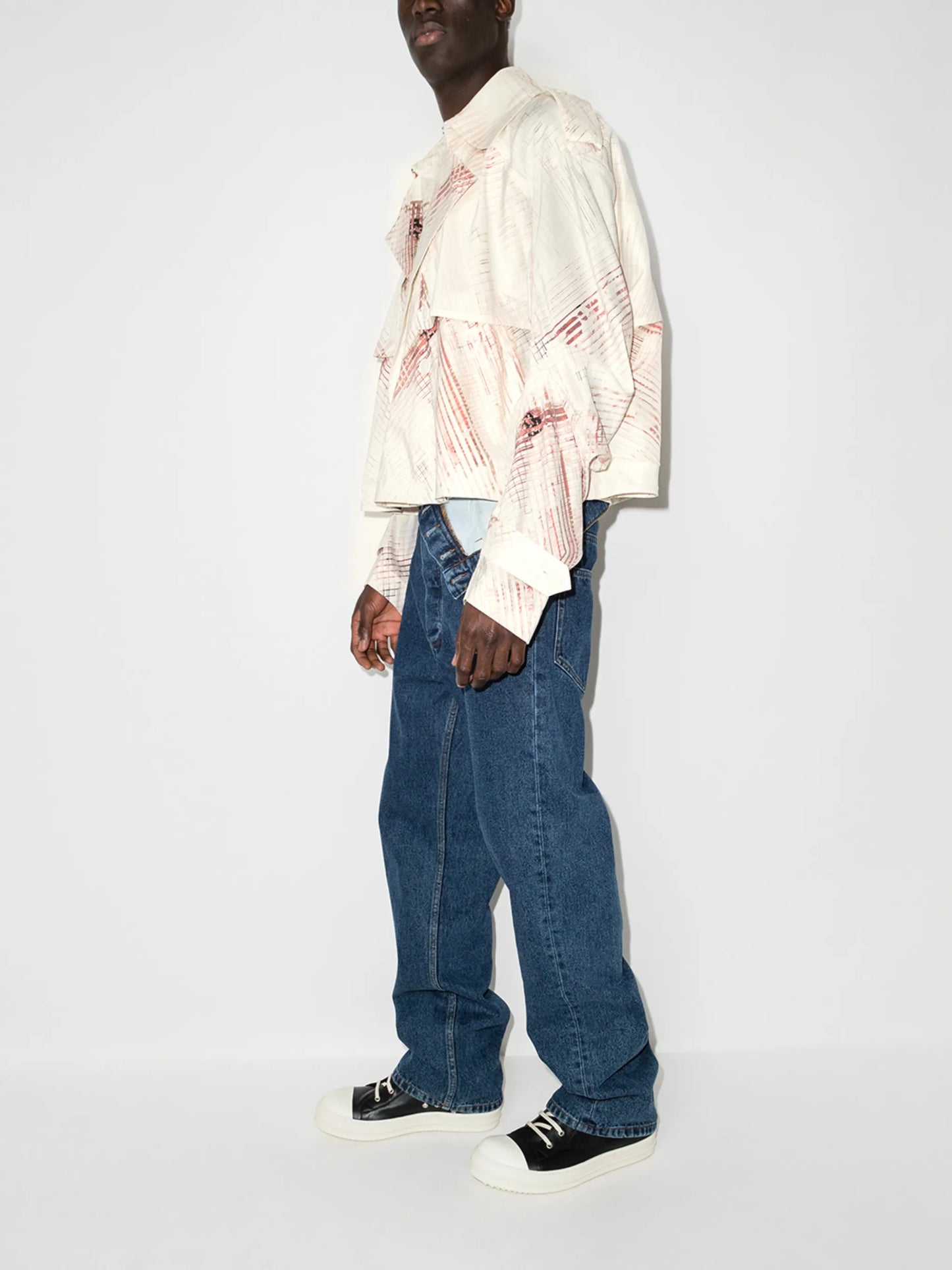 abstract-print double-breasted jacket
